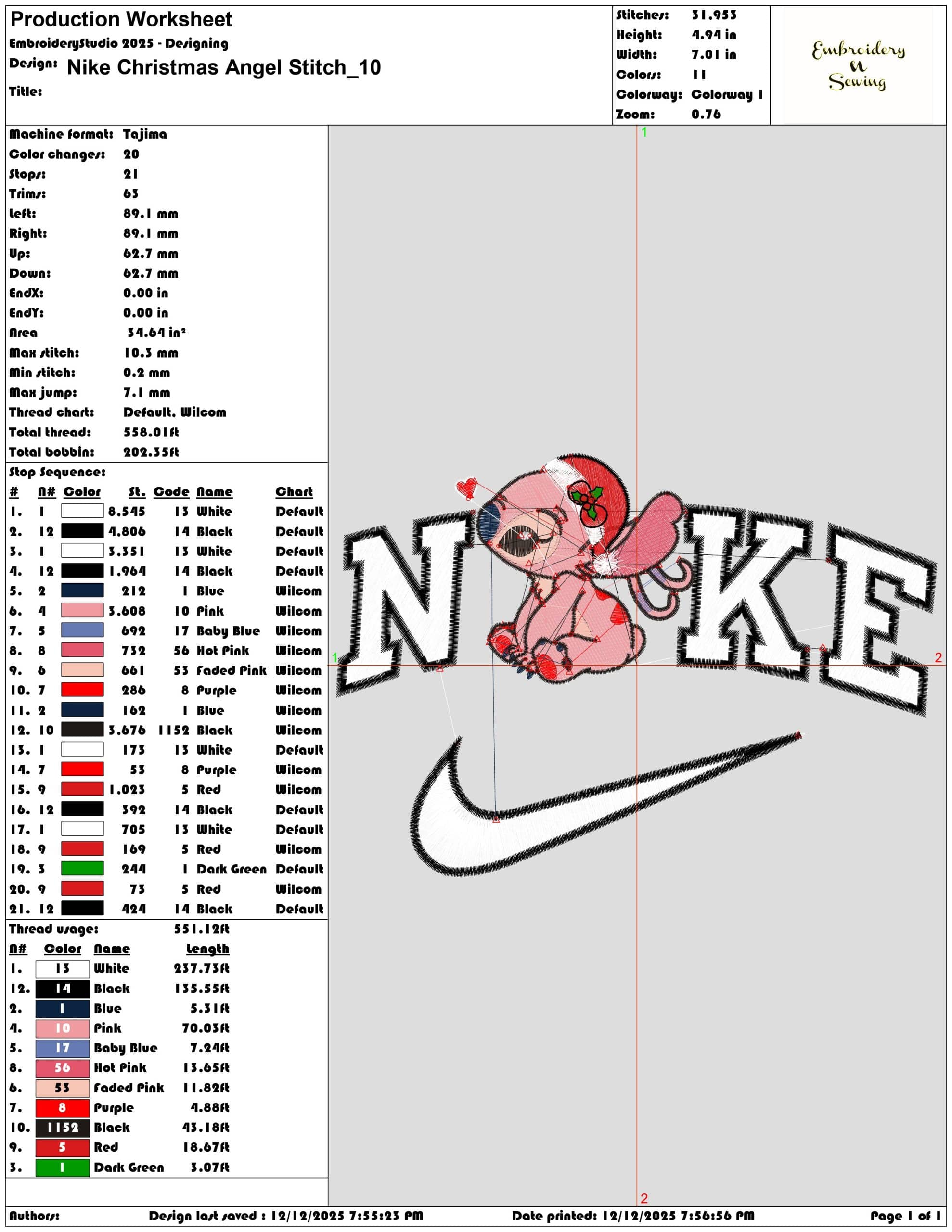 Nike Christmas Angel Stitch- Elegant embroidery design file - instant download — view 3