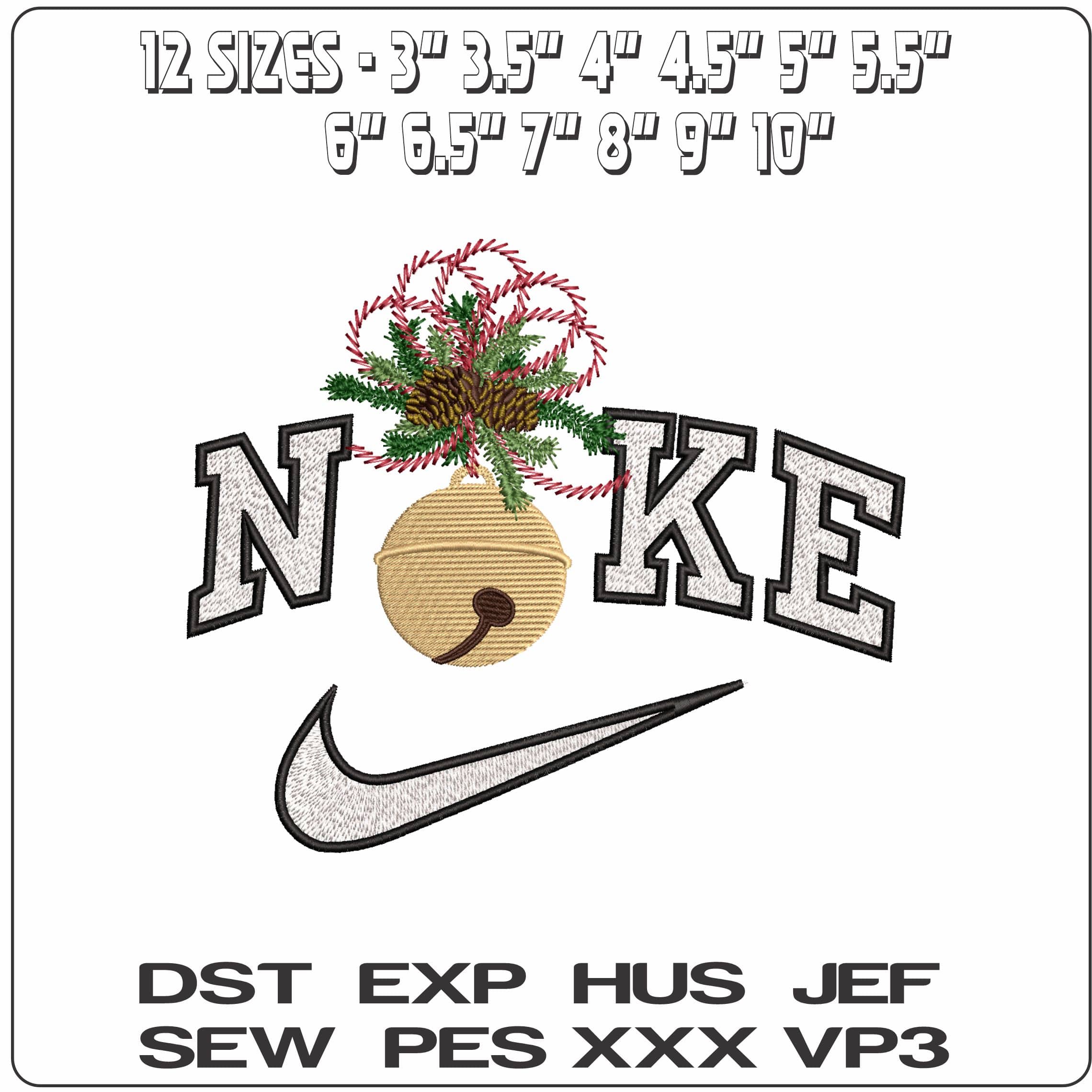 Nike Christmas Bauble Bell- Elegant embroidery design file - instant download — view 2