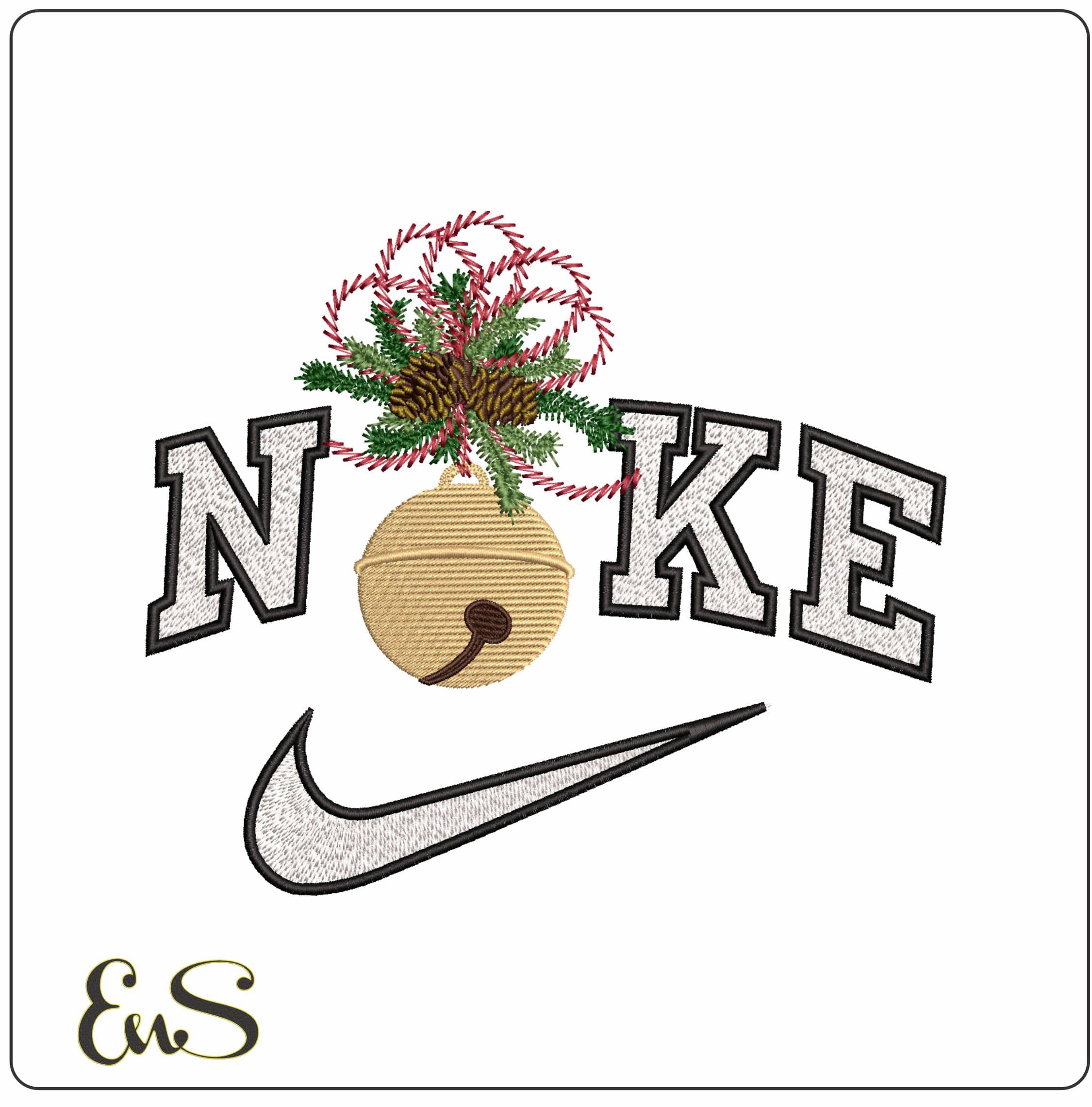 Nike Christmas Bauble Bell- Elegant embroidery design file - instant download