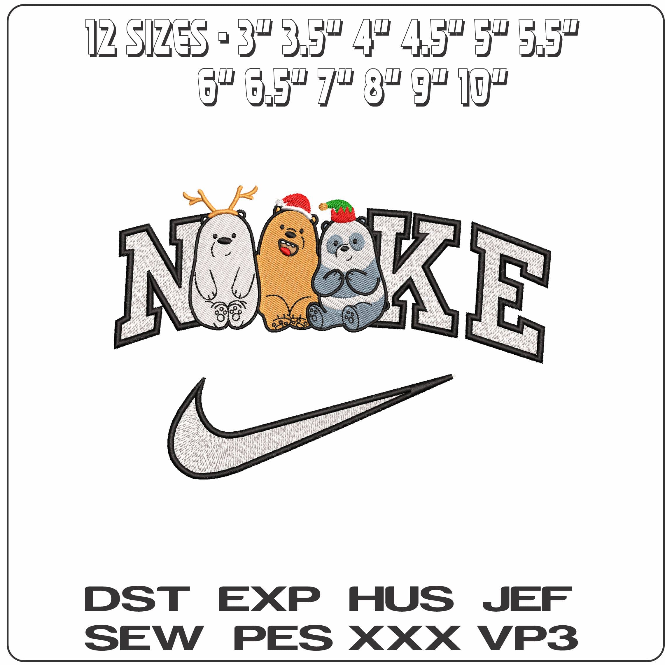 Nike Christmas Bear- Elegant embroidery design file - instant download — view 2