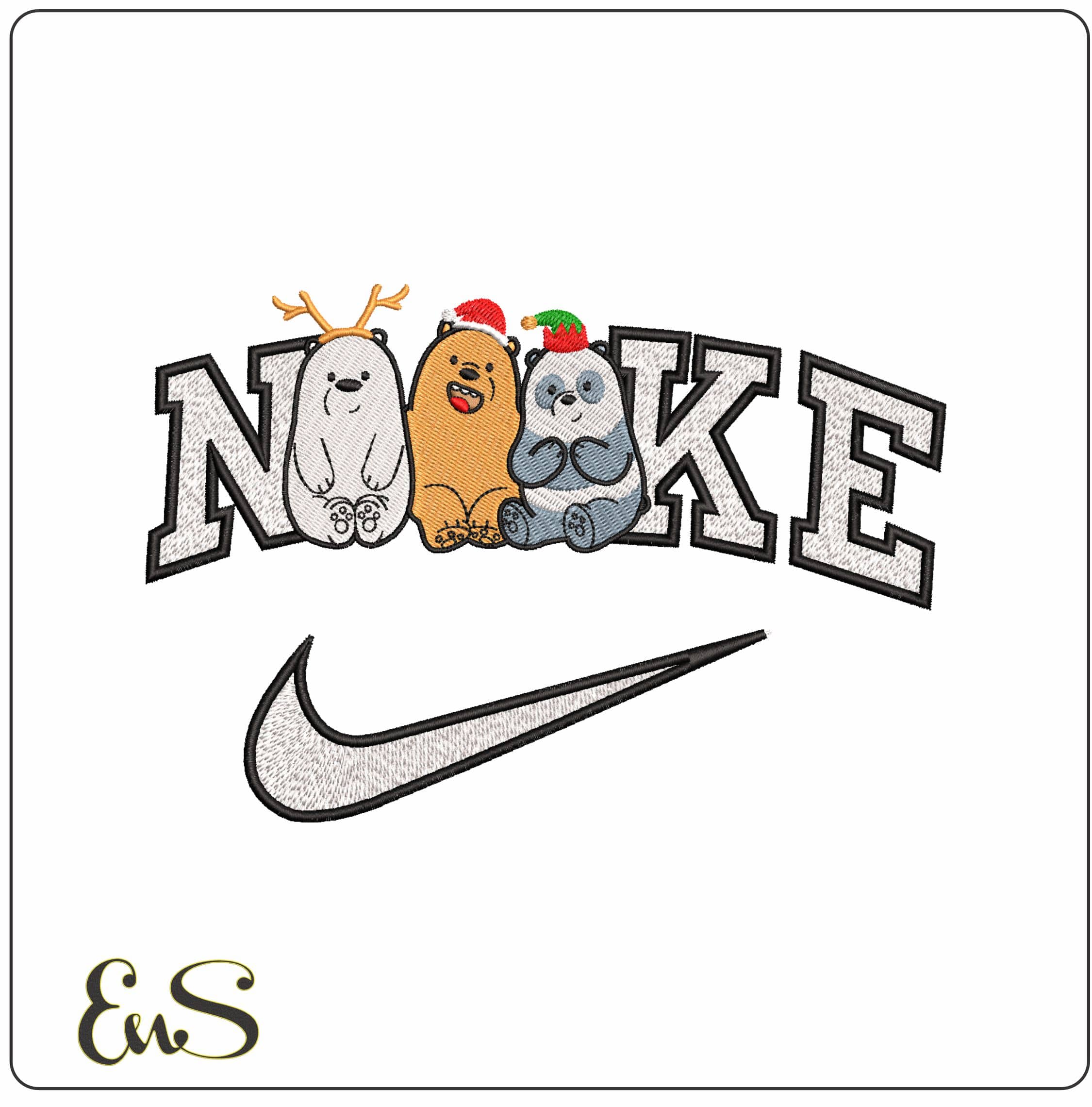 Nike Christmas Bear- Elegant embroidery design file - instant download