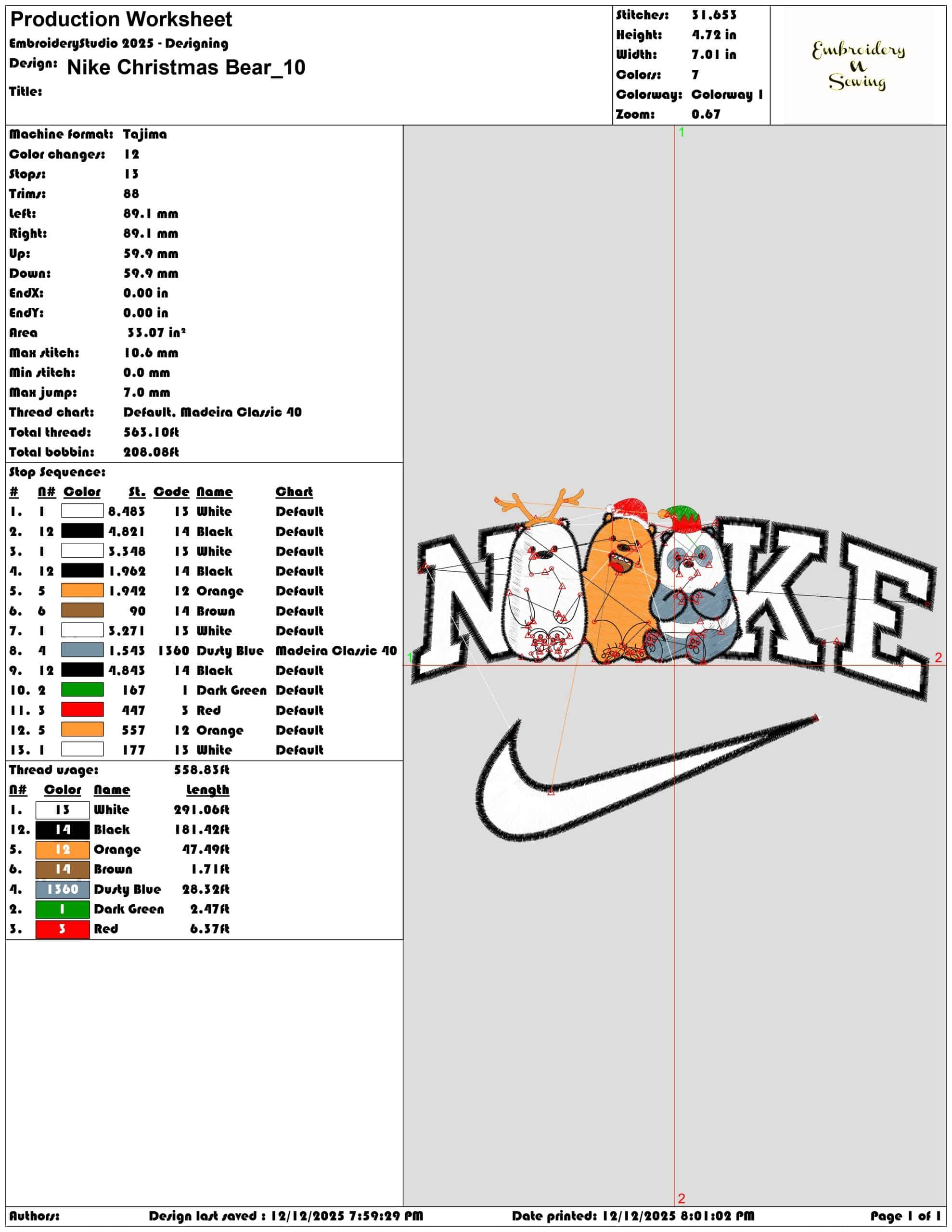 Nike Christmas Bear- Elegant embroidery design file - instant download — view 3