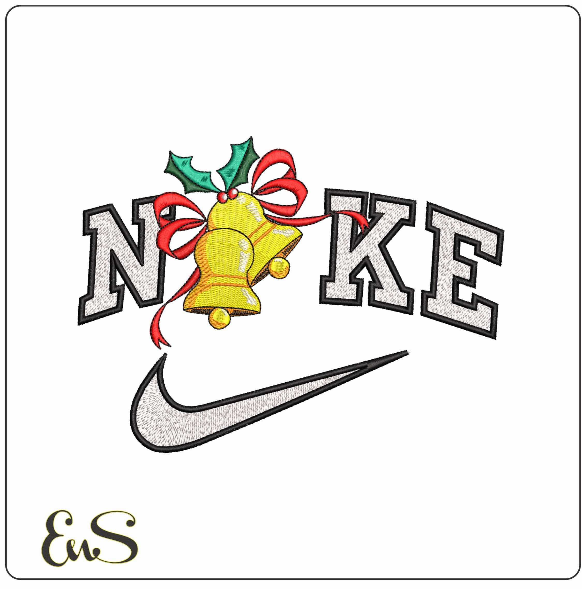 Nike Christmas Bells- Elegant embroidery design file - instant download