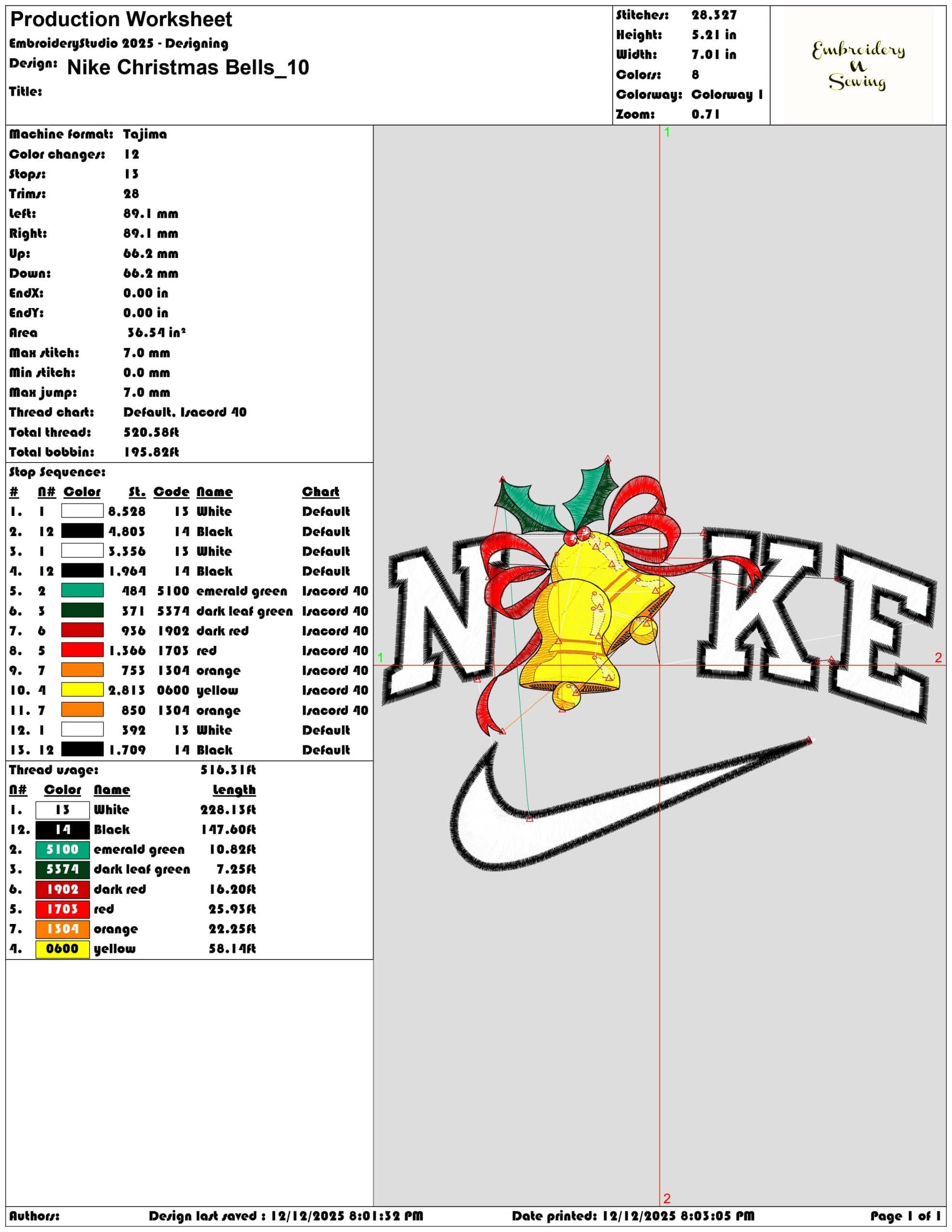Nike Christmas Bells- Elegant embroidery design file - instant download — view 3