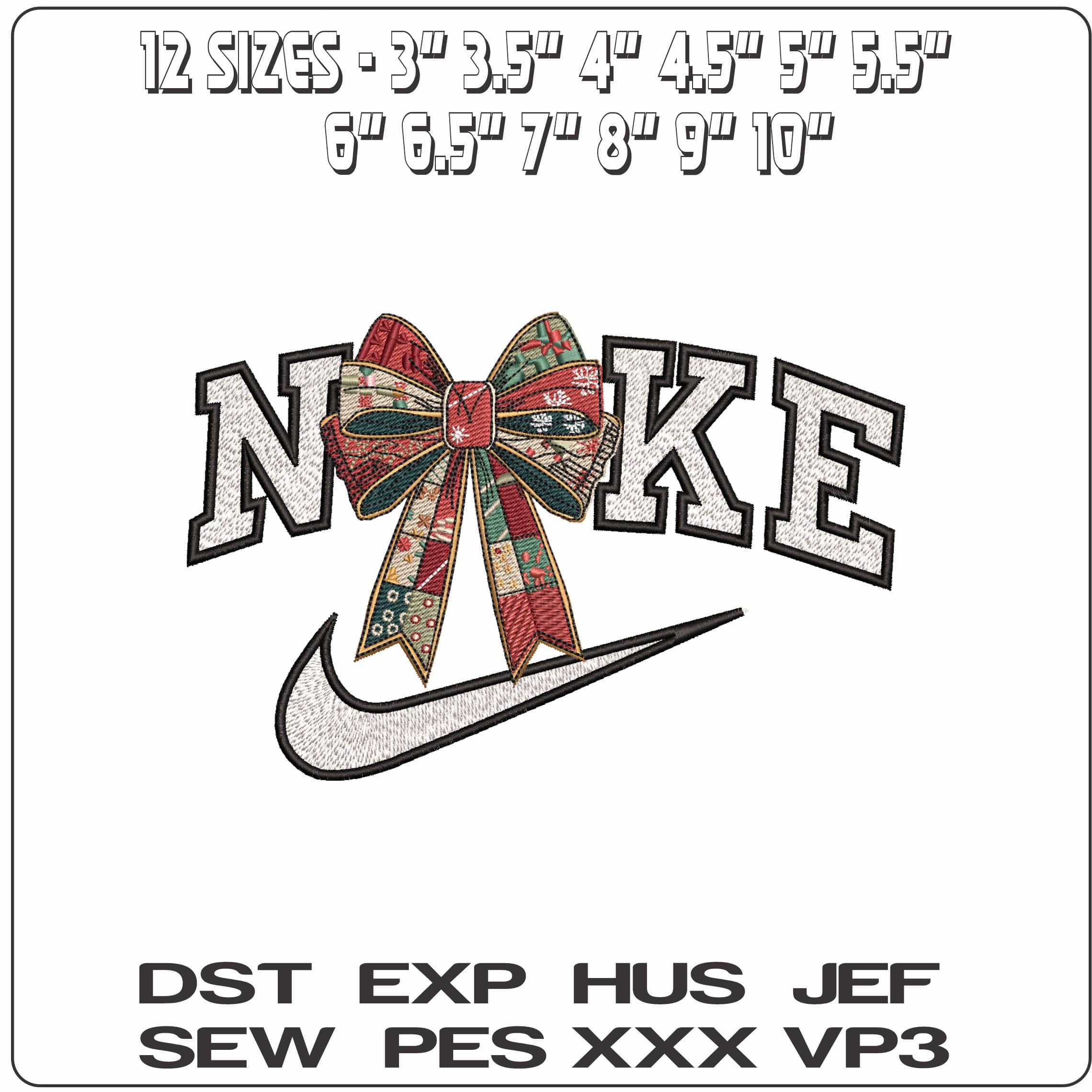 Nike Christmas Bow- Elegant embroidery design file - instant download — view 2