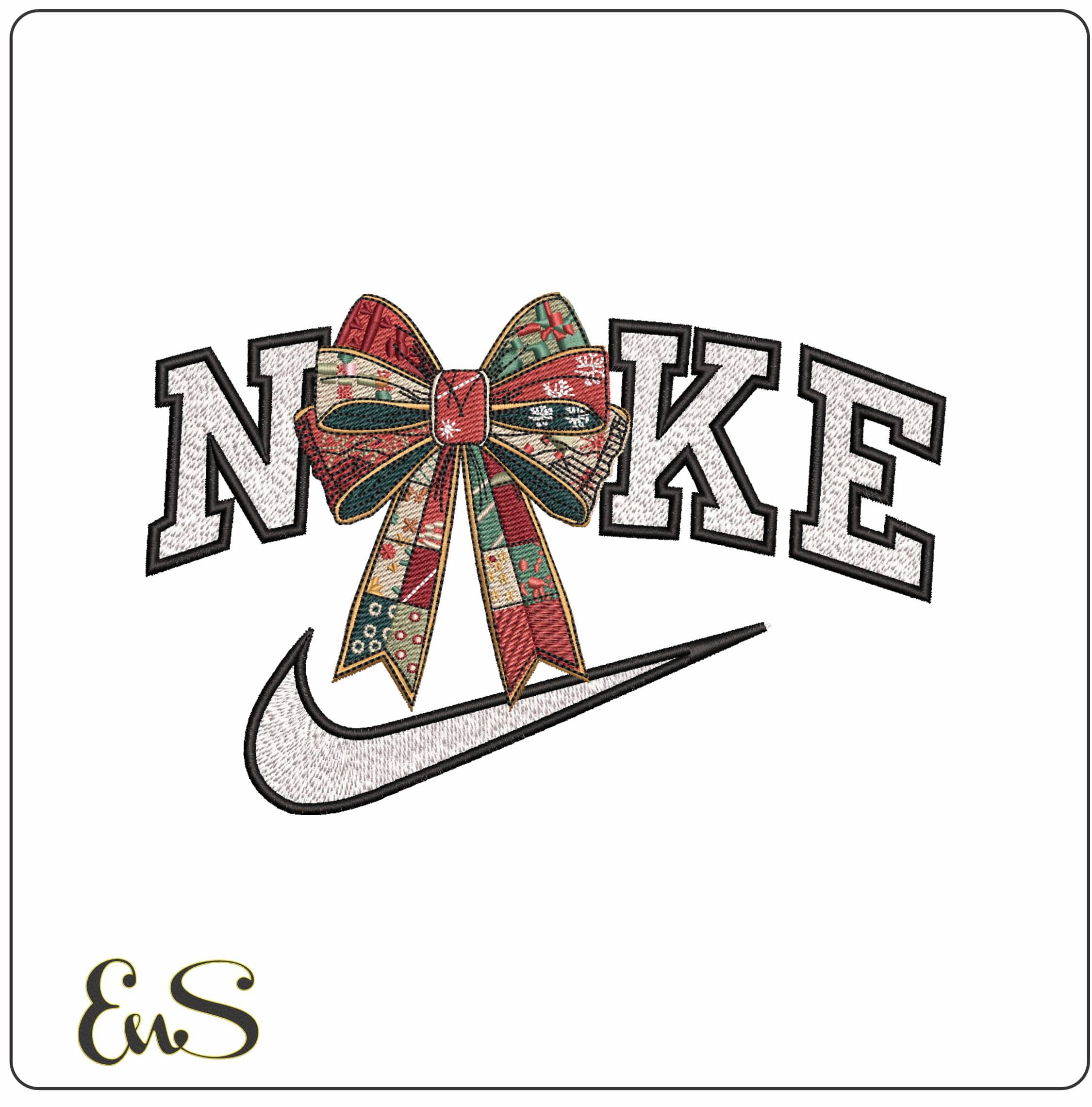 Nike Christmas Bow- Elegant embroidery design file - instant download