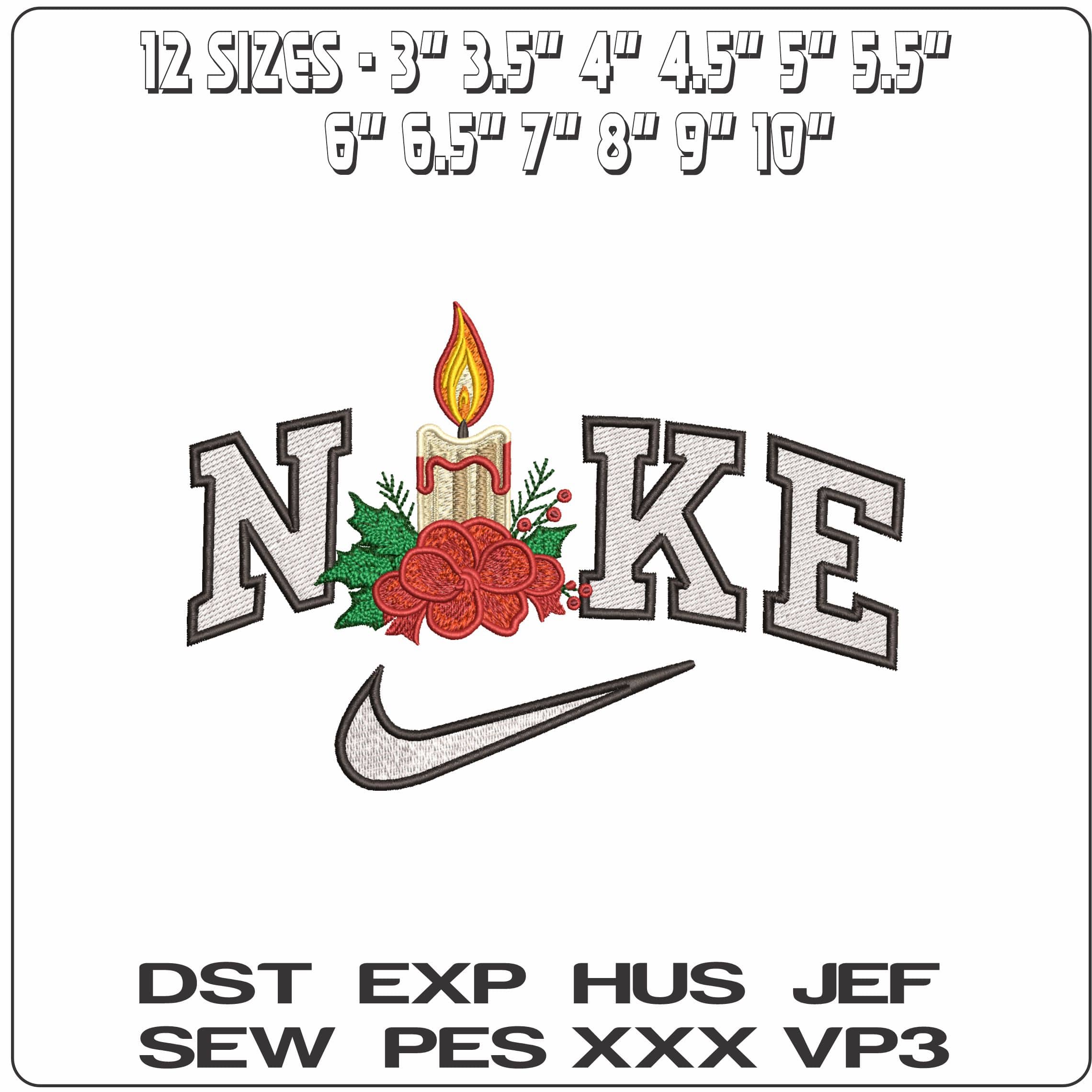 Nike Christmas Candle- Elegant embroidery design file - instant download — view 2