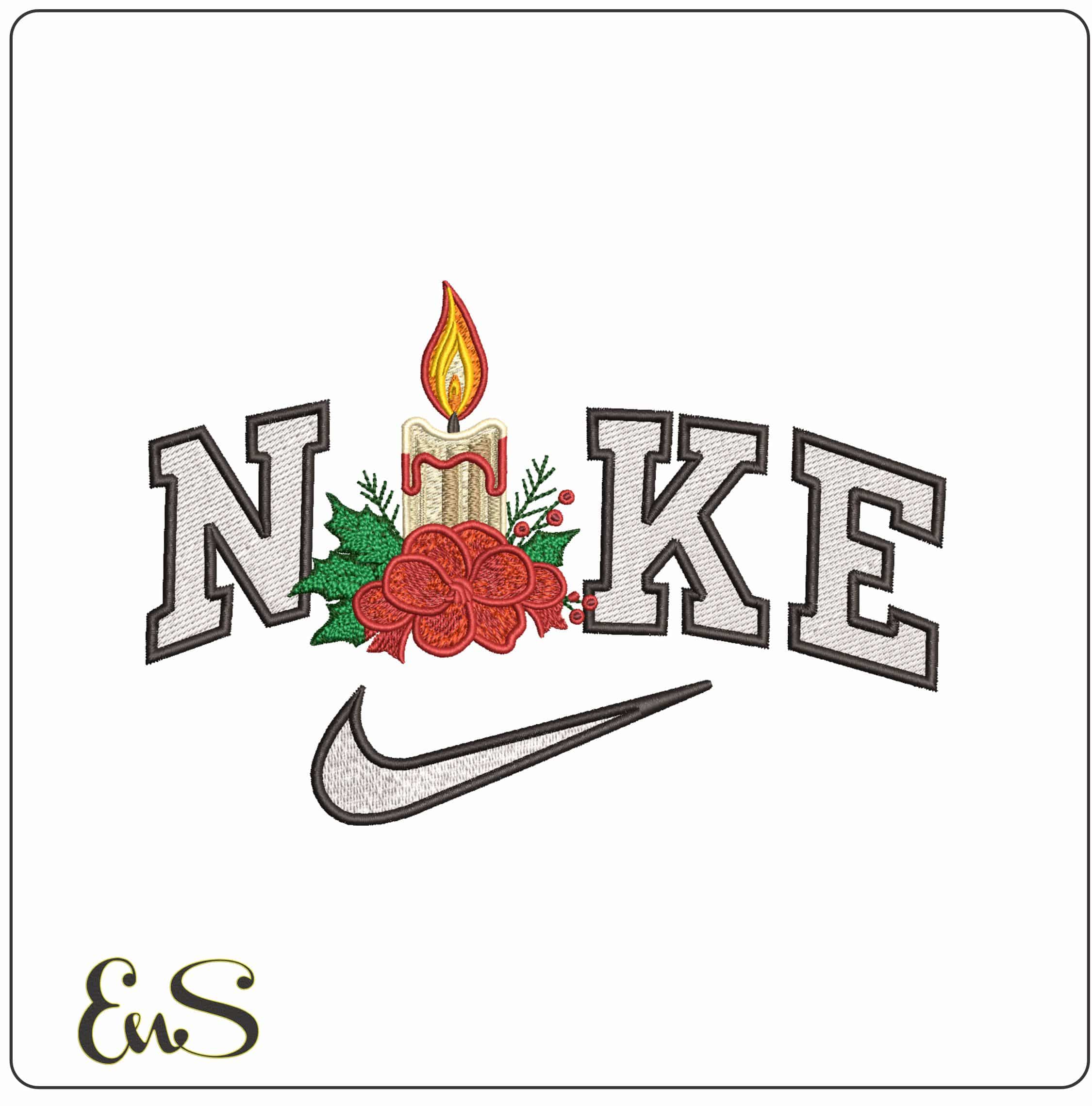 Nike Christmas Candle- Elegant embroidery design file - instant download