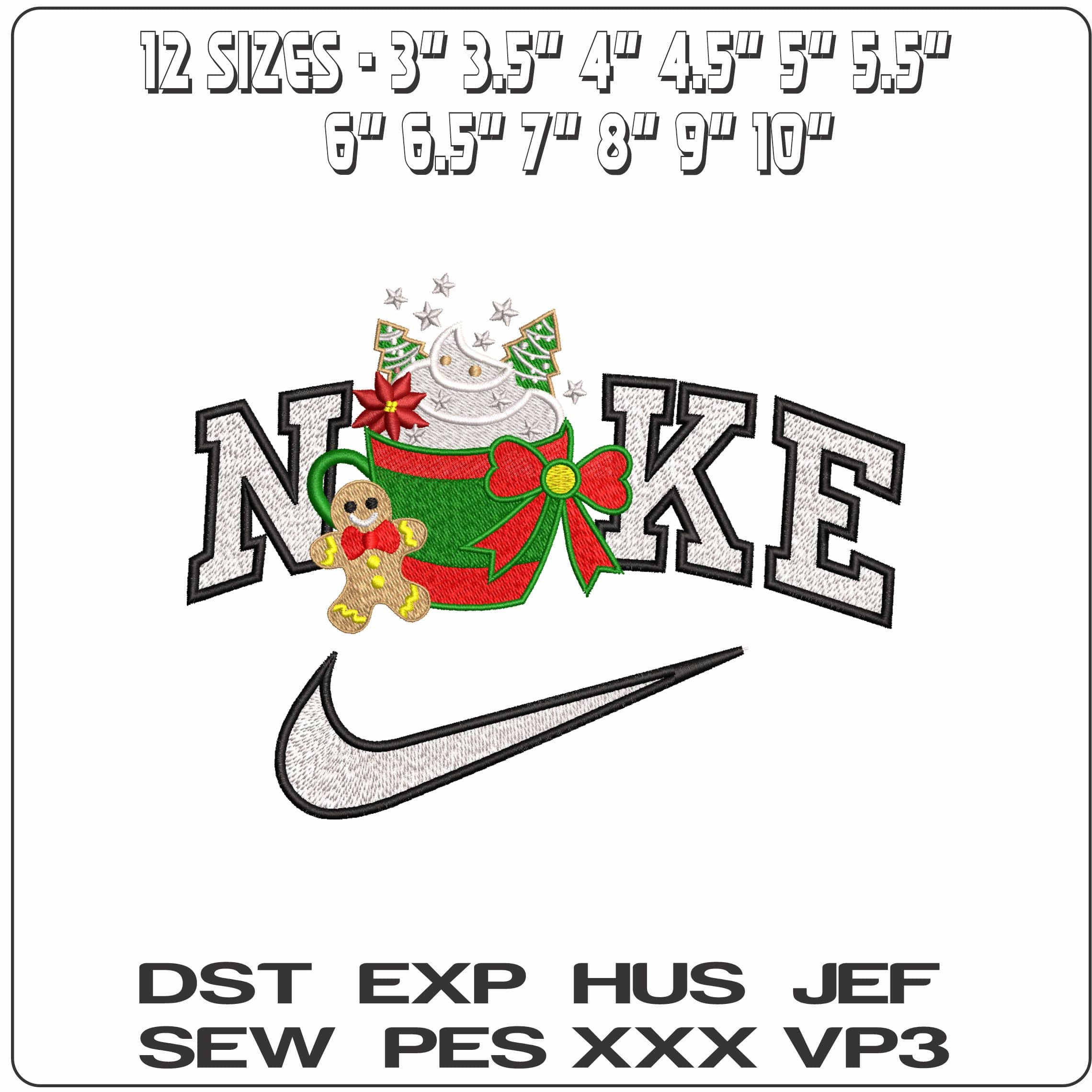 Nike Christmas Colors Mug Hot Chocolate and Gingerbread man- Elegant embroidery design file - instant download — view 2