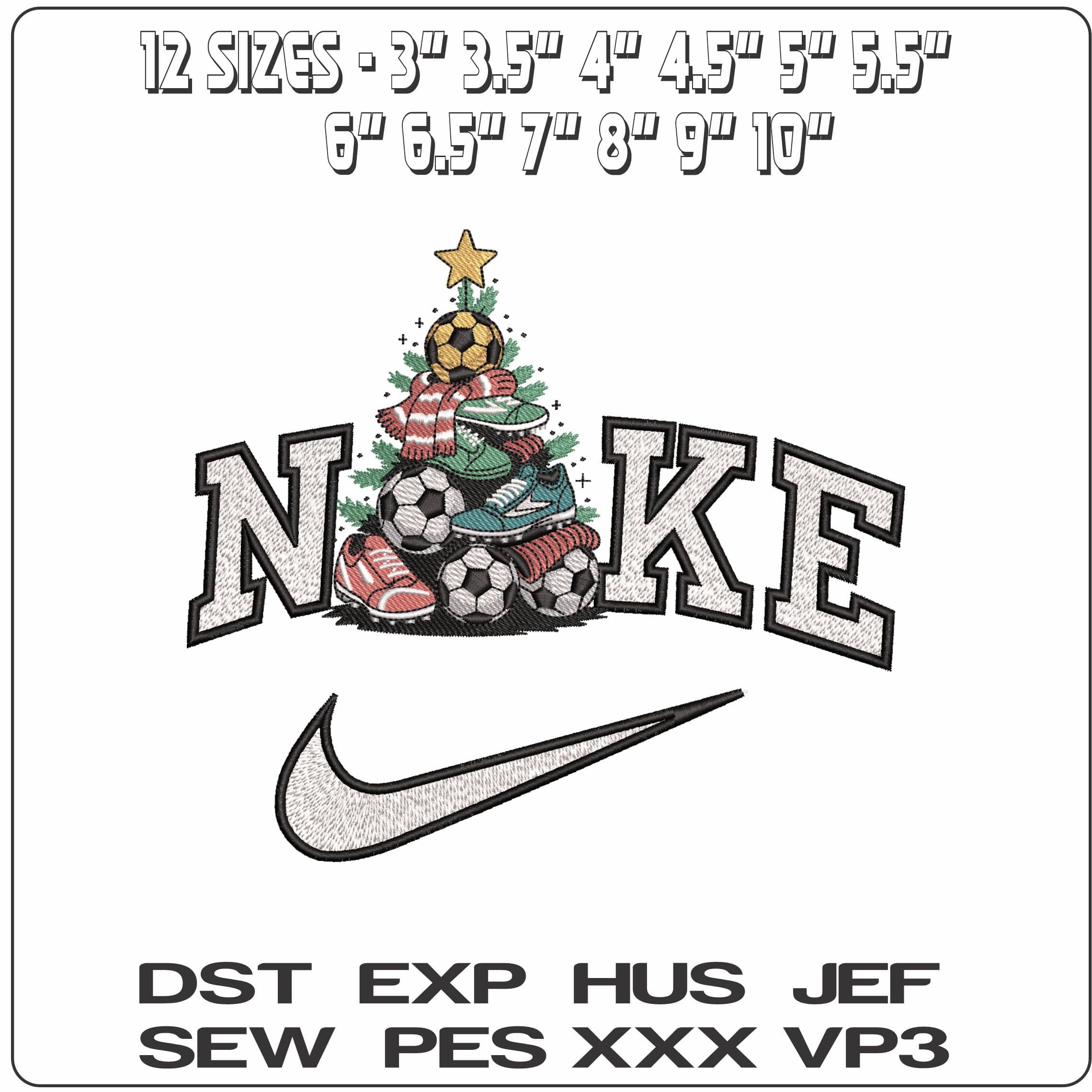 Nike Christmas Football Tree- Elegant embroidery design file - instant download — view 2