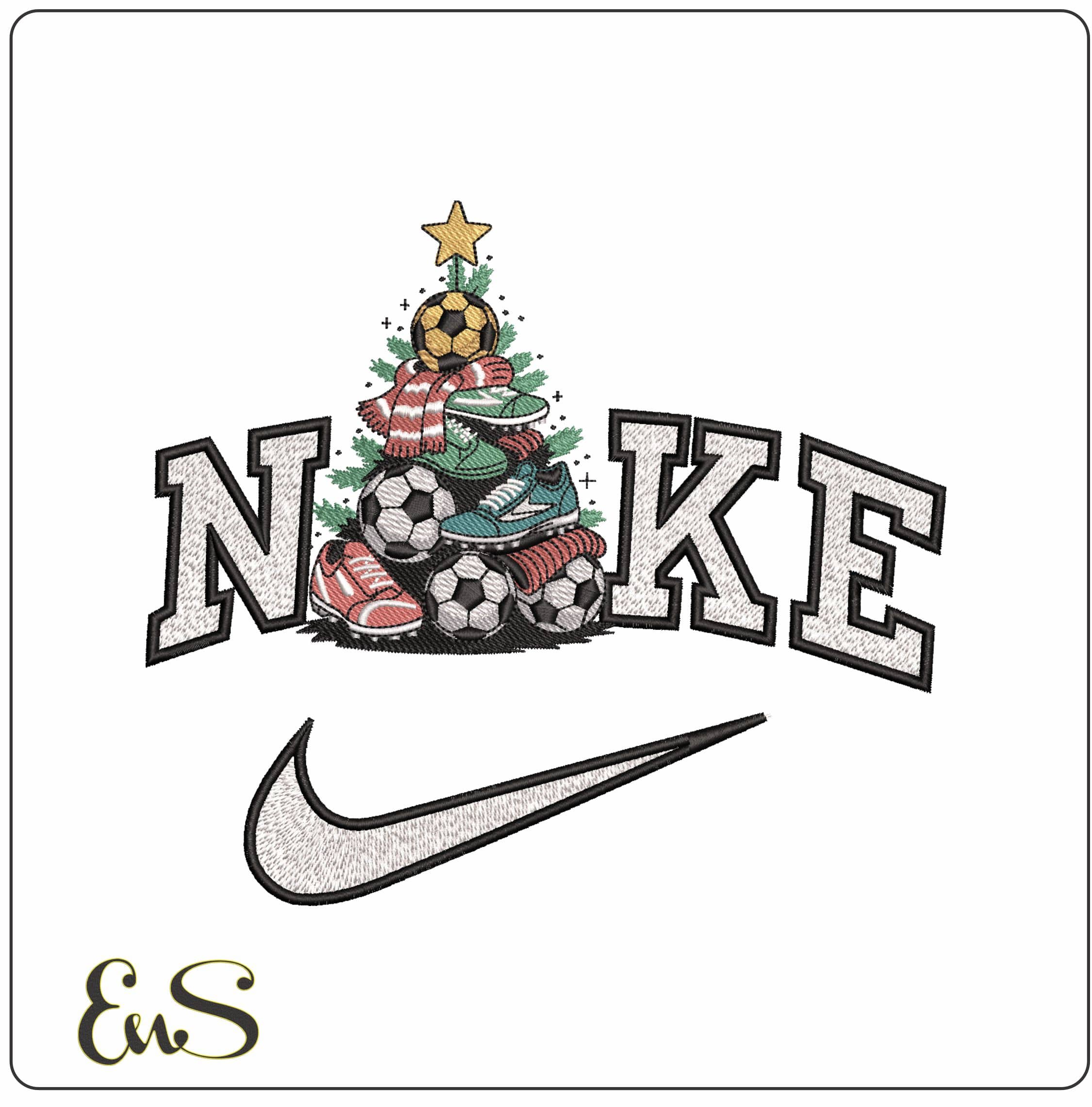 Nike Christmas Football Tree- Elegant embroidery design file - instant download