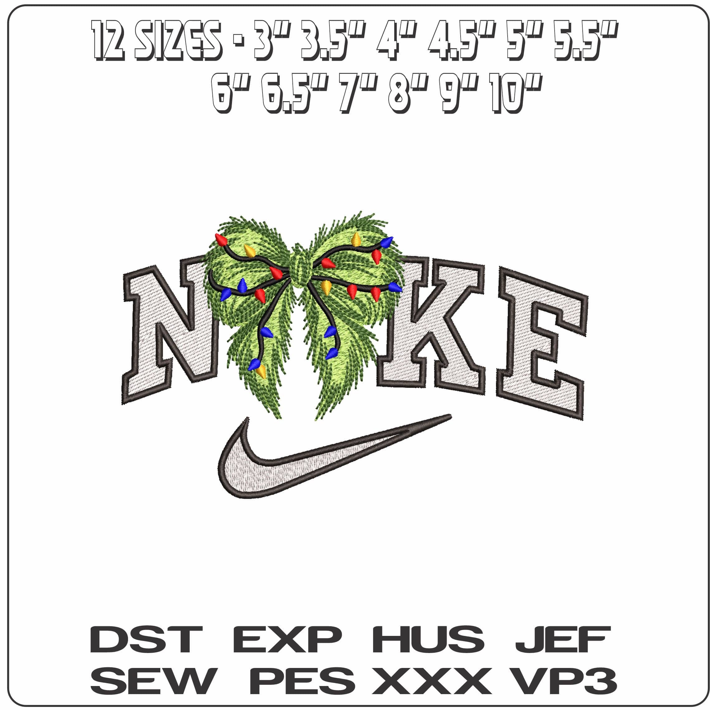 Nike Christmas Grinch Bow- Elegant embroidery design file - instant download — view 2