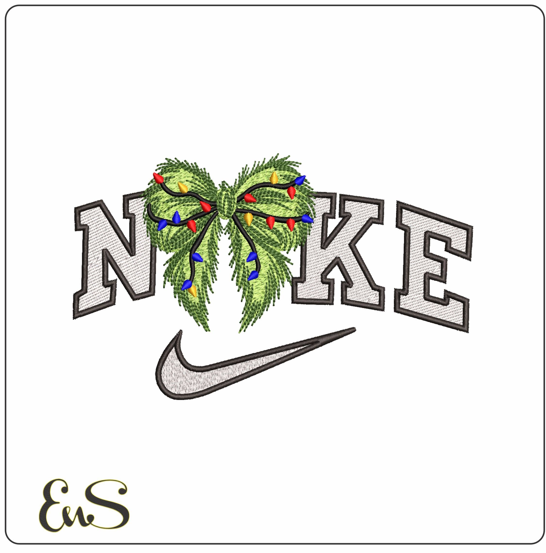 Nike Christmas Grinch Bow- Elegant embroidery design file - instant download