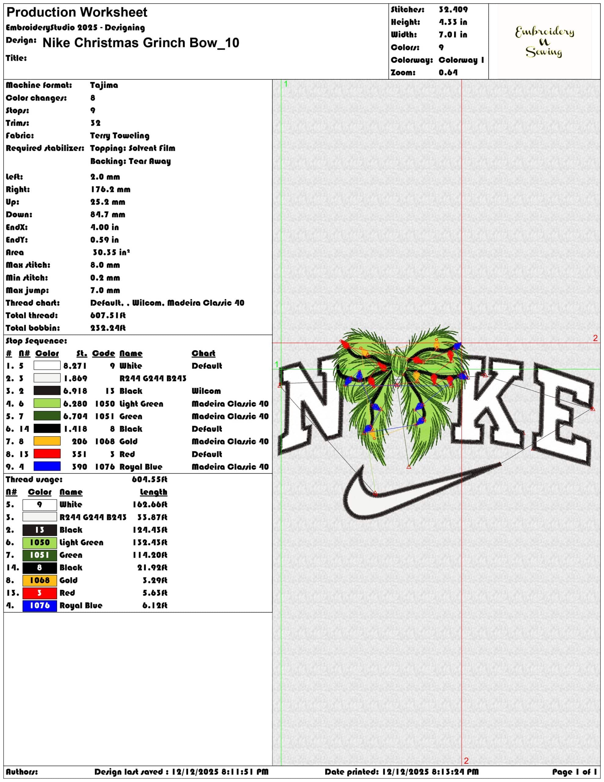 Nike Christmas Grinch Bow- Elegant embroidery design file - instant download — view 3