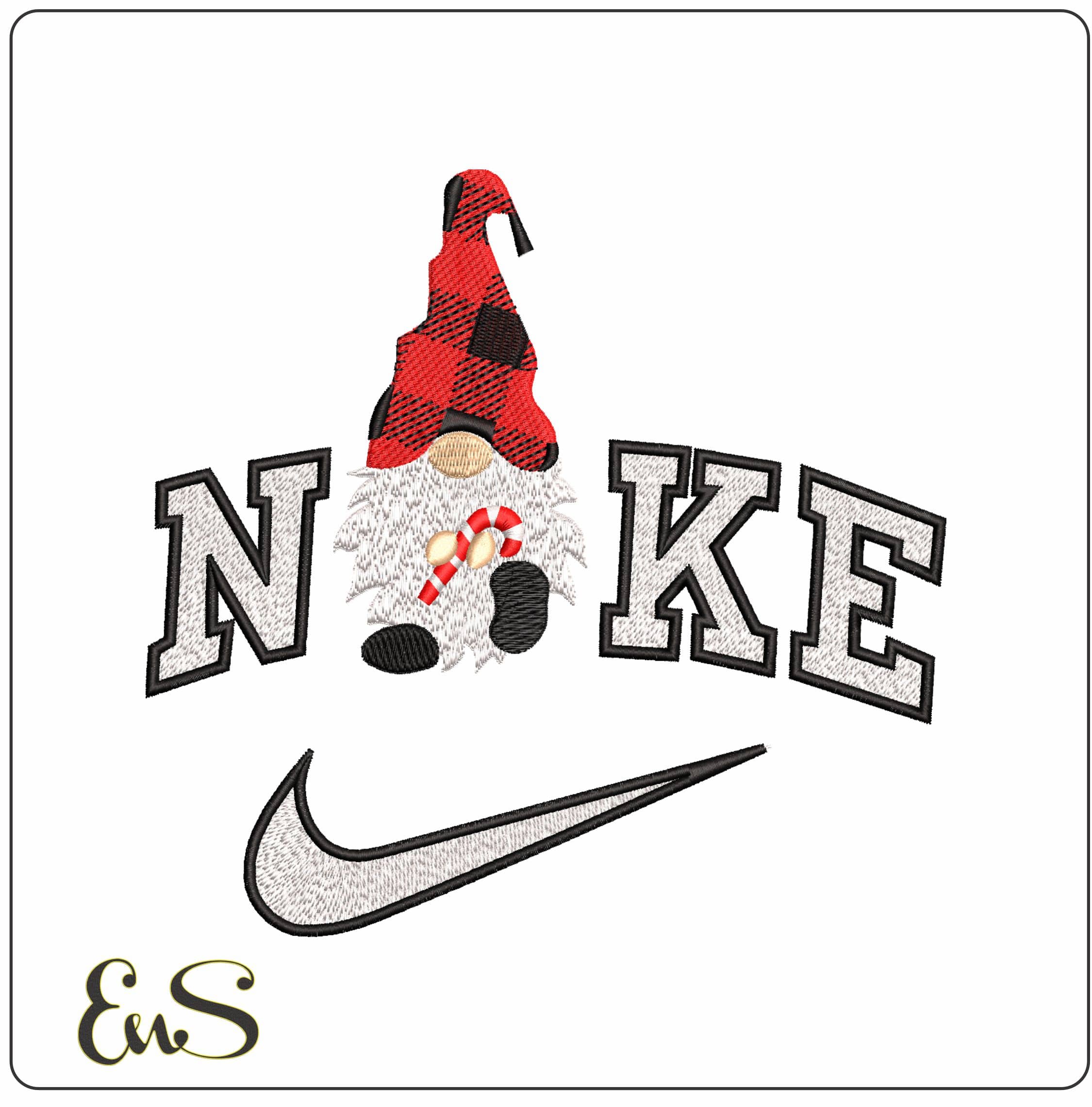 Nike Christmas Knome with Plaid Hat- Elegant embroidery design file - instant download
