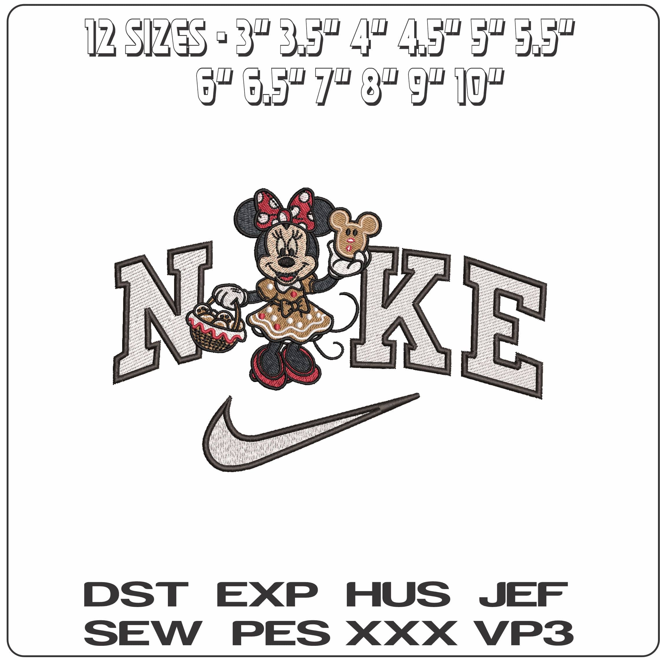 Nike Christmas Minnie Mouse with Gingerbread- Elegant embroidery design file - instant download — view 2