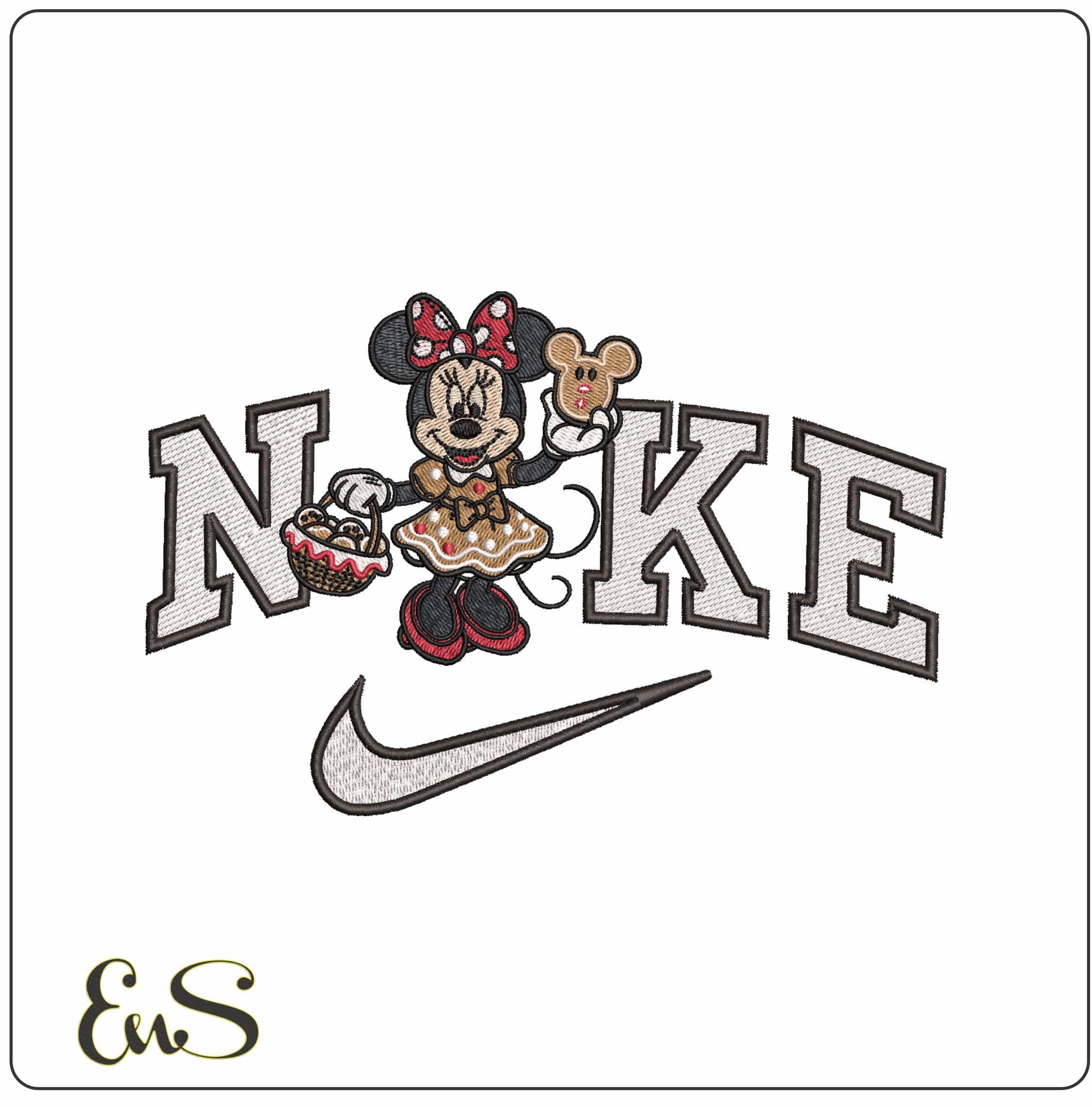 Nike Christmas Minnie Mouse with Gingerbread- Elegant embroidery design file - instant download