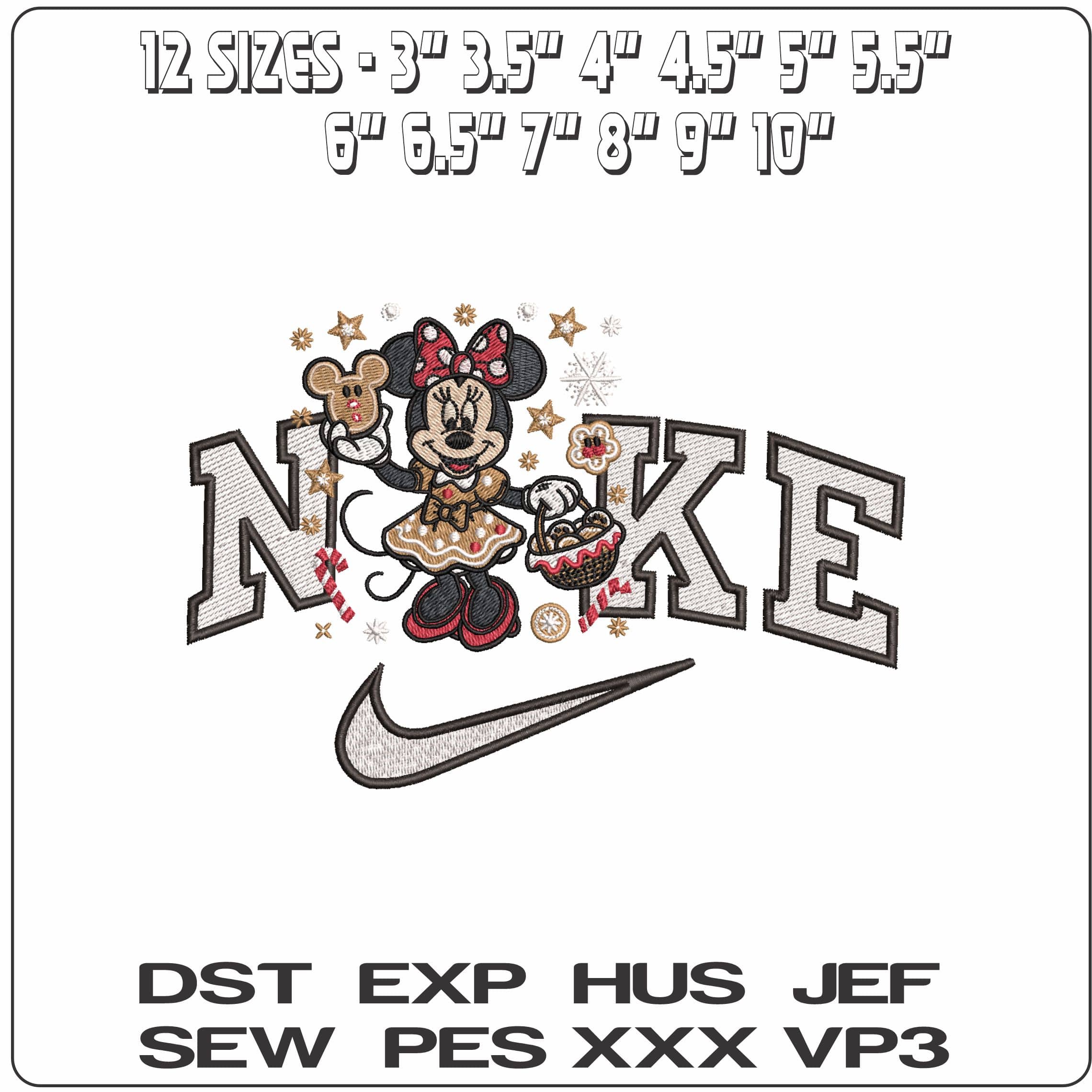 Nike Christmas Minnie Mouse with Gingerbread around- Elegant embroidery design file - instant download — view 2