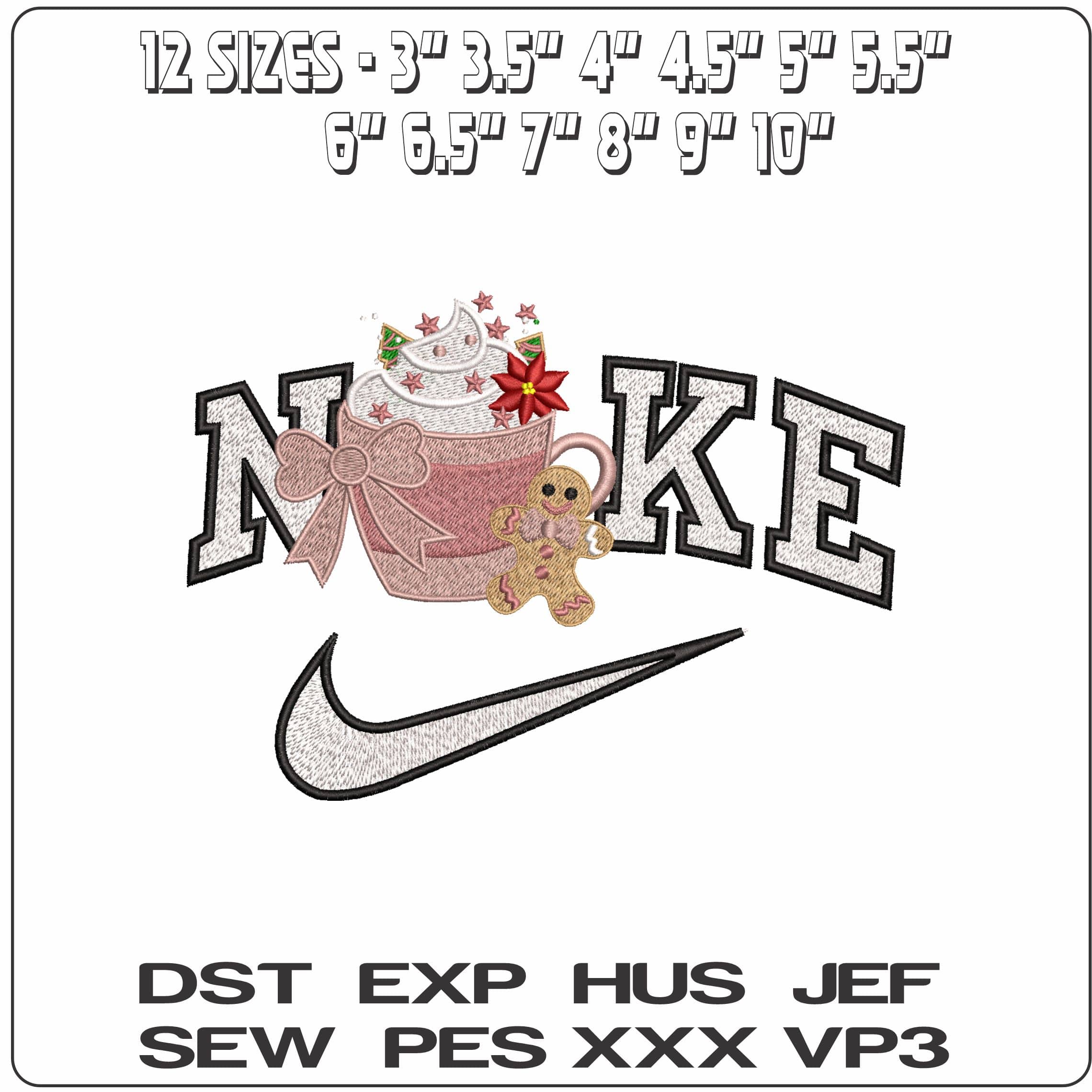 Nike Christmas Mug Hot Chocolate and Gingerbread man- Elegant embroidery design file - instant download — view 2