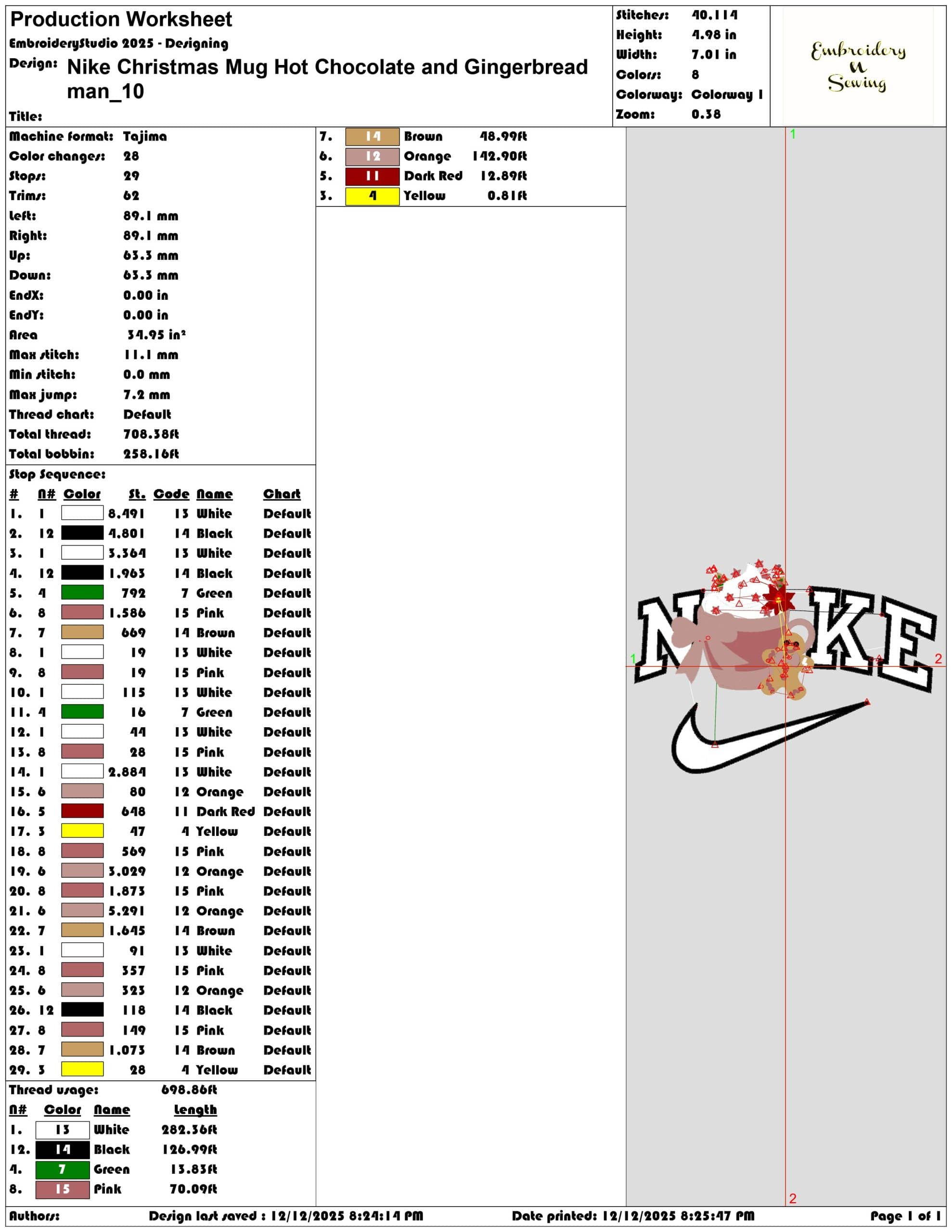 Nike Christmas Mug Hot Chocolate and Gingerbread man- Elegant embroidery design file - instant download — view 3