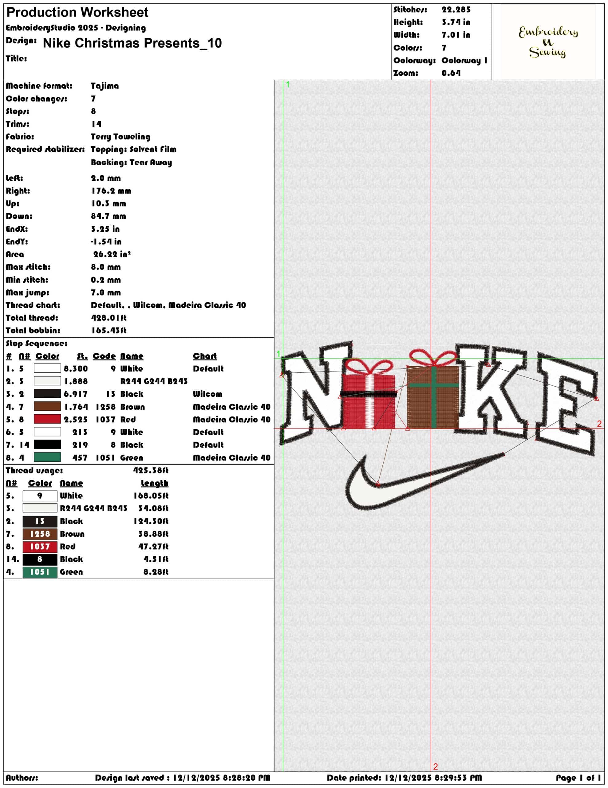 Nike Christmas Presents- Elegant embroidery design file - instant download — view 3