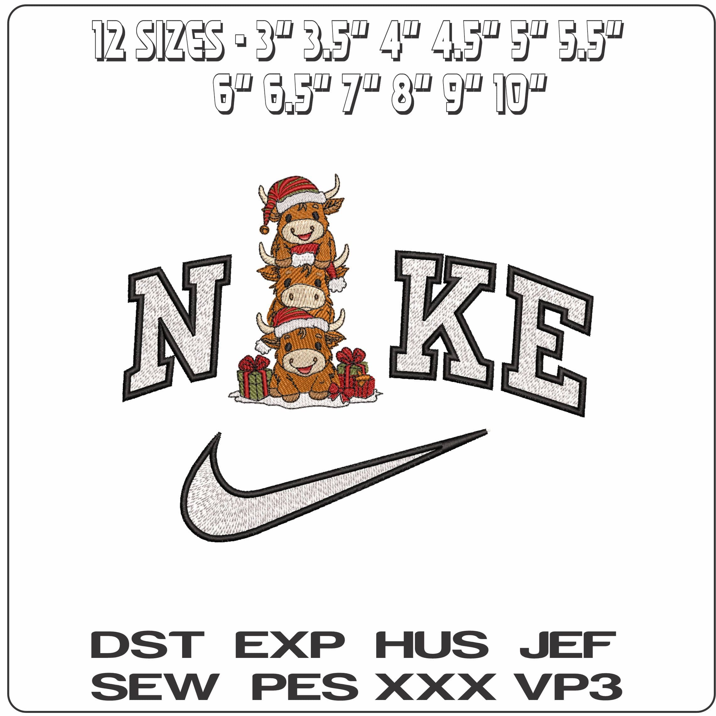 Nike Christmas Tree Cows- Elegant embroidery design file - instant download — view 2