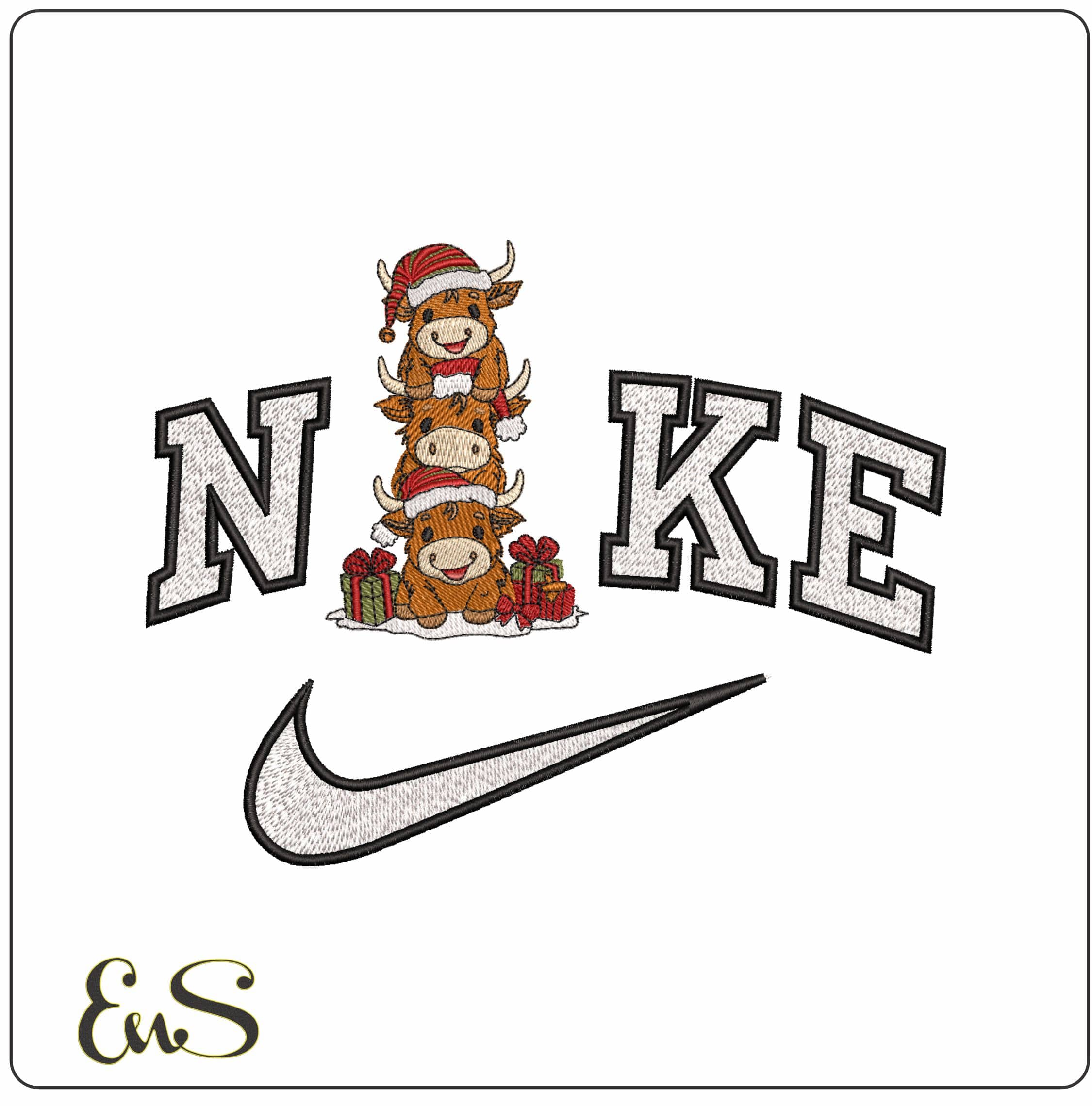 Nike Christmas Tree Cows- Elegant embroidery design file - instant download