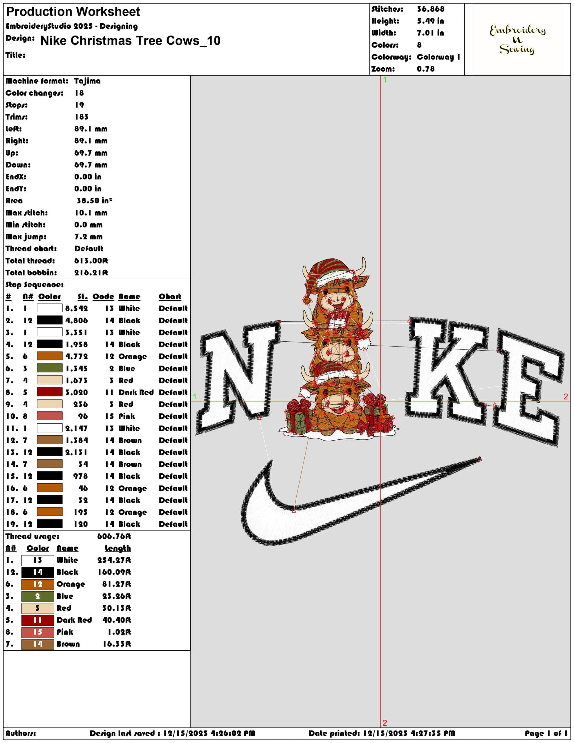 Nike Christmas Tree Cows- Elegant embroidery design file - instant download — view 3
