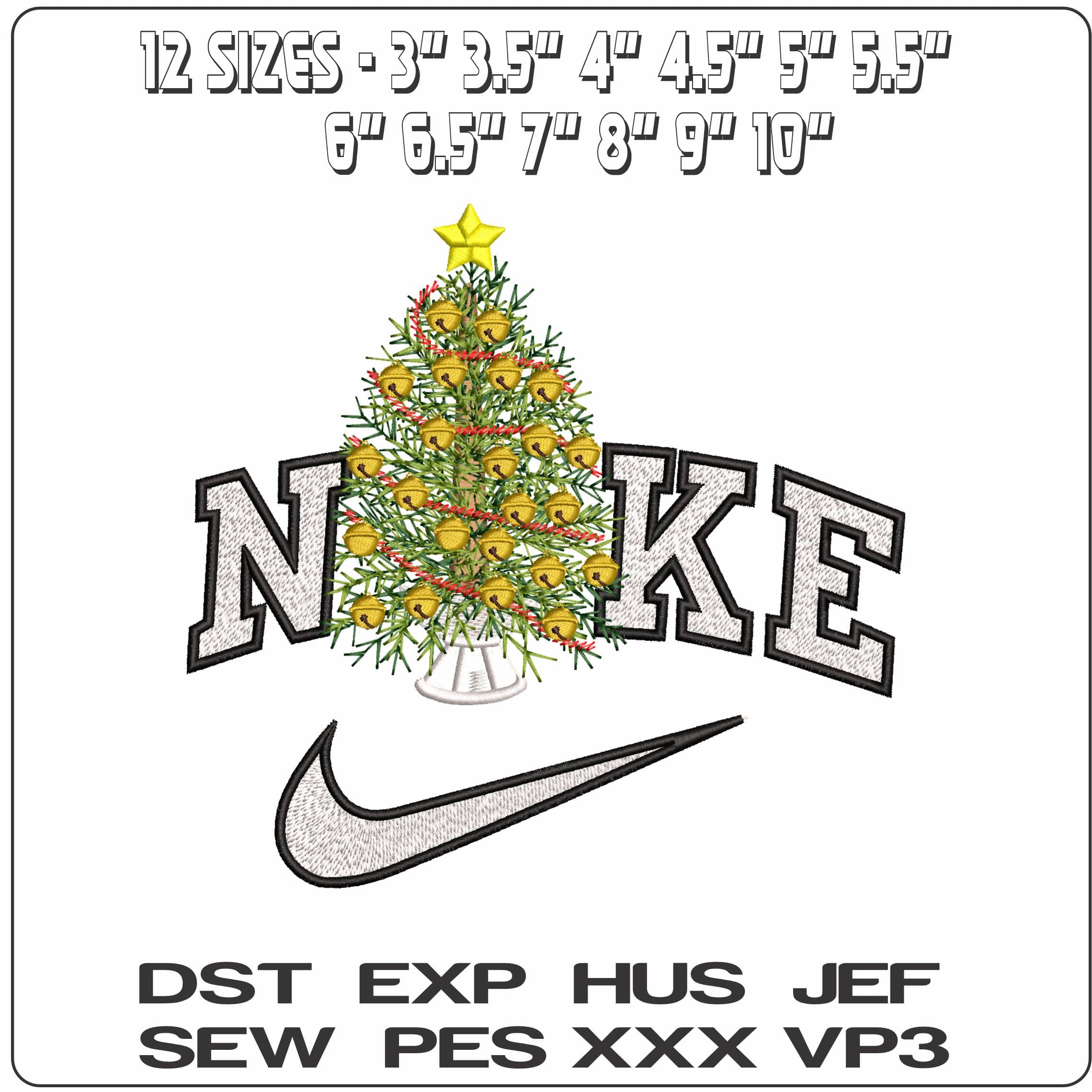 Nike Christmas Tree decorated- Elegant embroidery design file - instant download — view 2