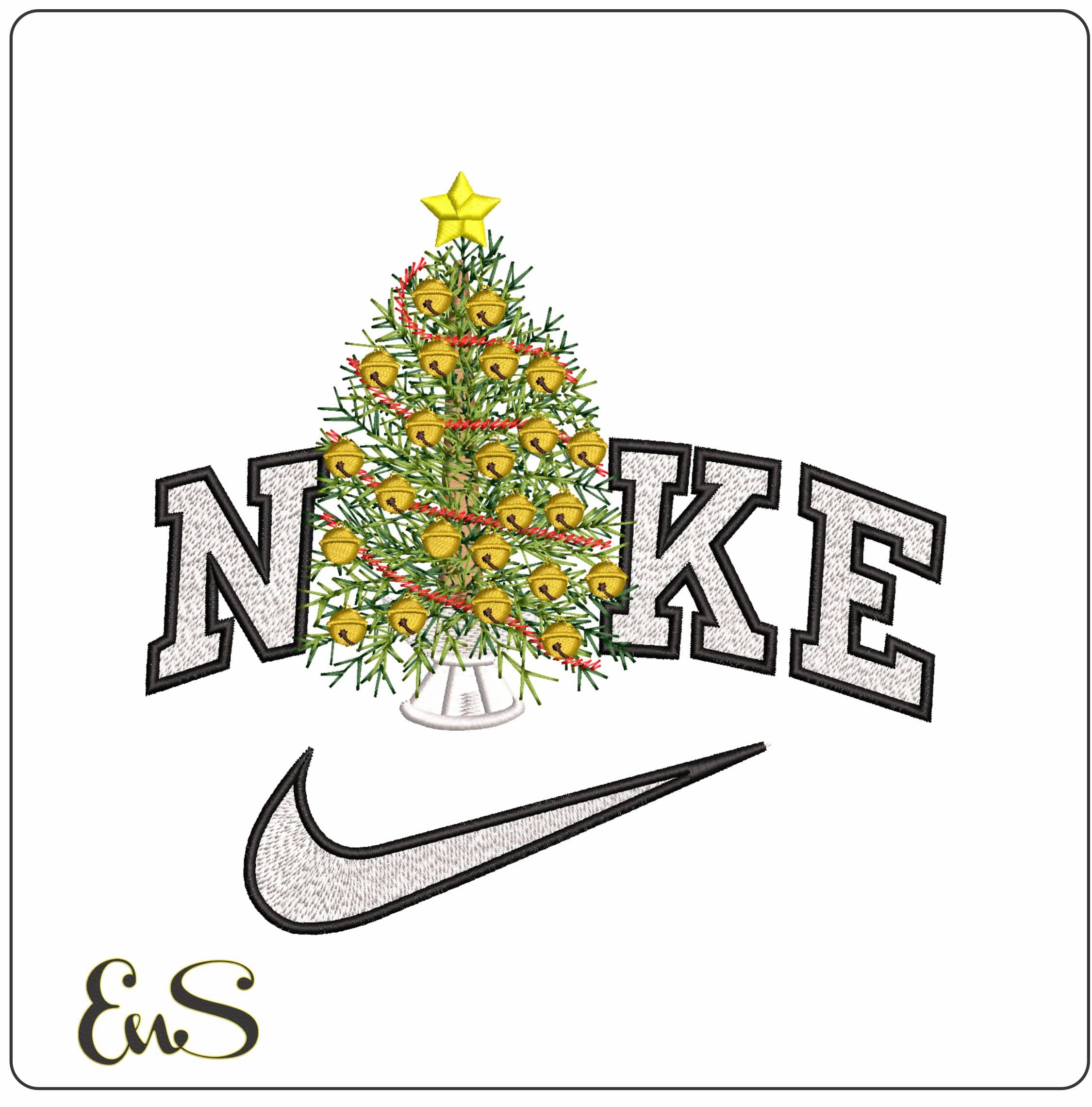 Nike Christmas Tree decorated- Elegant embroidery design file - instant download