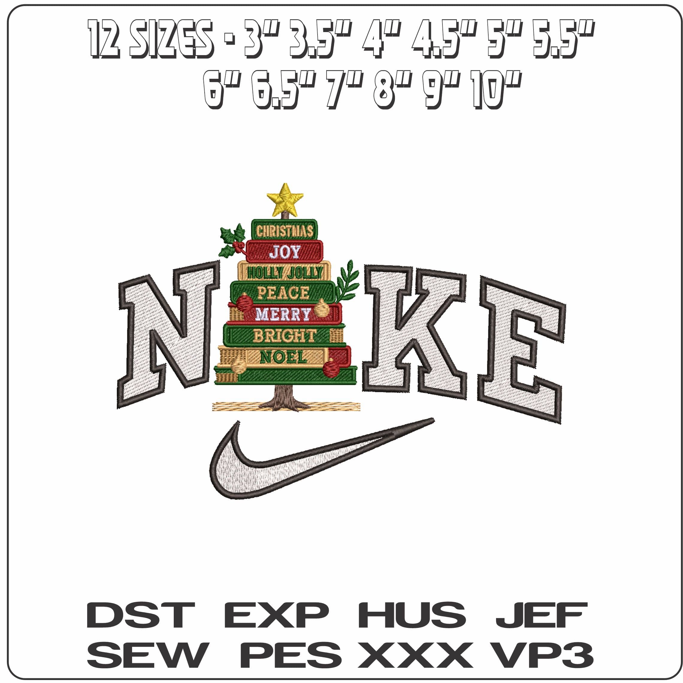 Nike Christmas tree of Books- Elegant embroidery design file - instant download — view 2