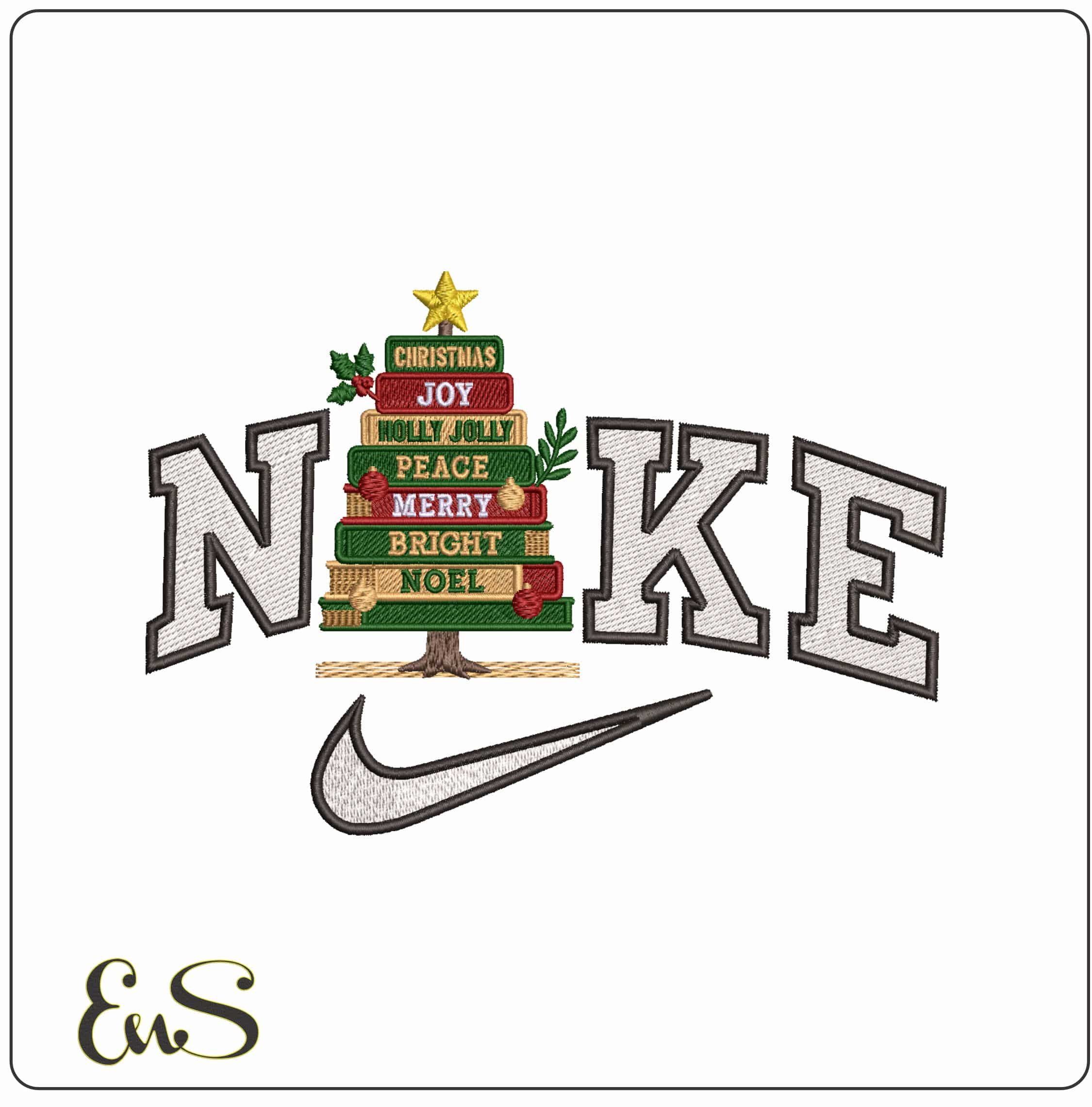 Nike Christmas tree of Books- Elegant embroidery design file - instant download