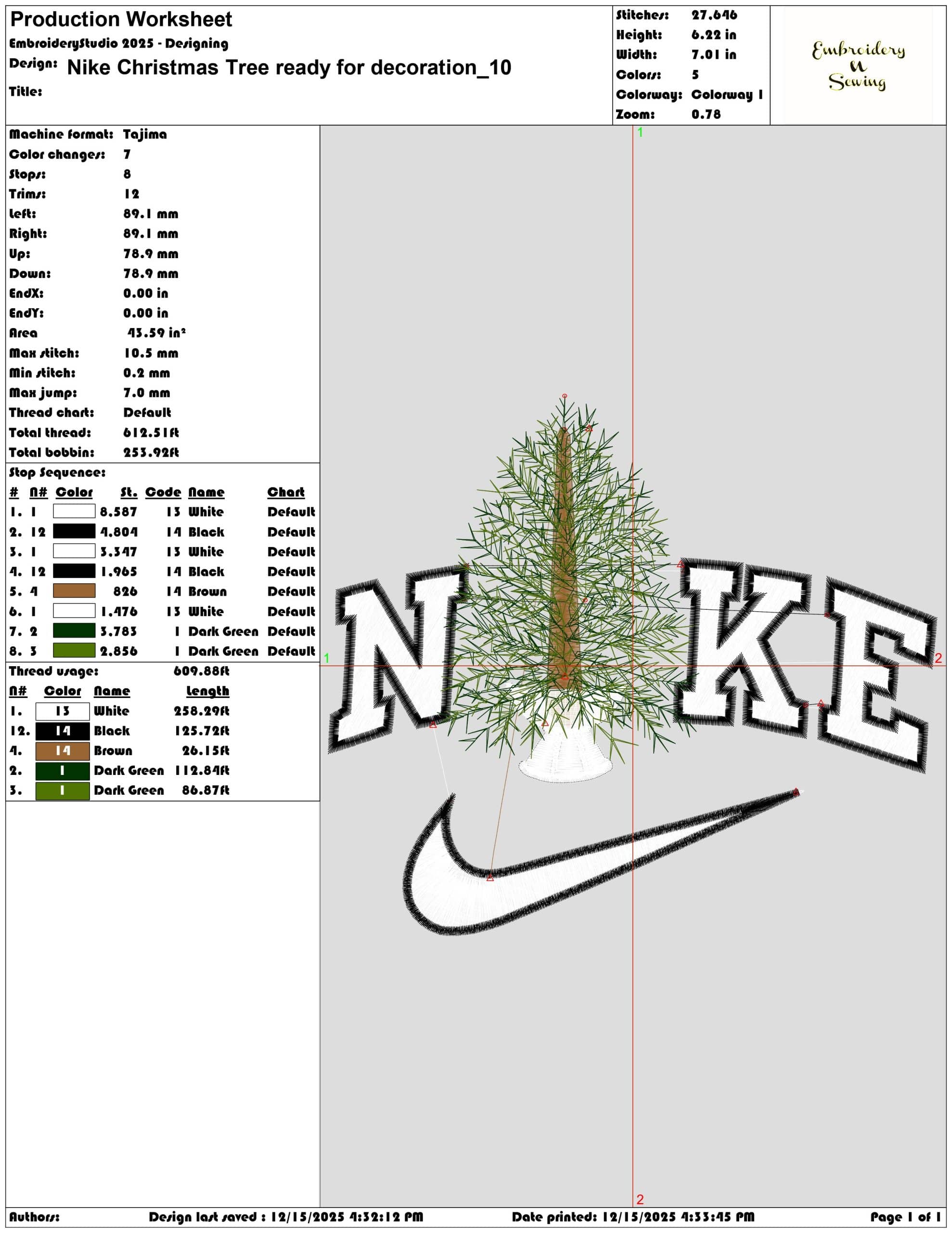 Nike Christmas Tree ready for decoration- Elegant embroidery design file - instant download — view 3