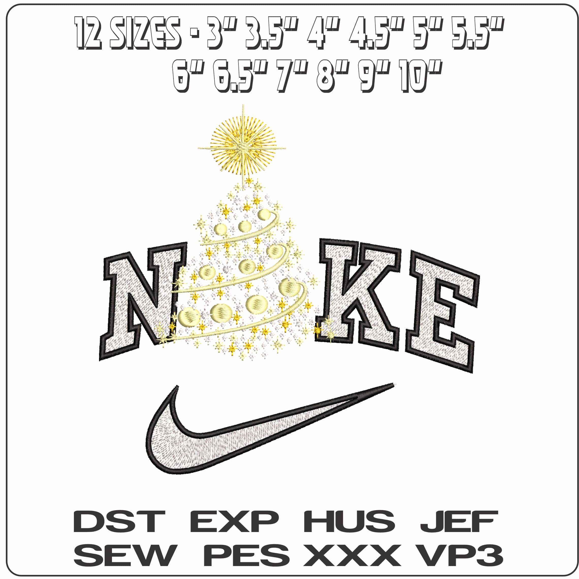 Nike Christmas Trees with baubles lights and star- Elegant embroidery design file - instant download — view 2
