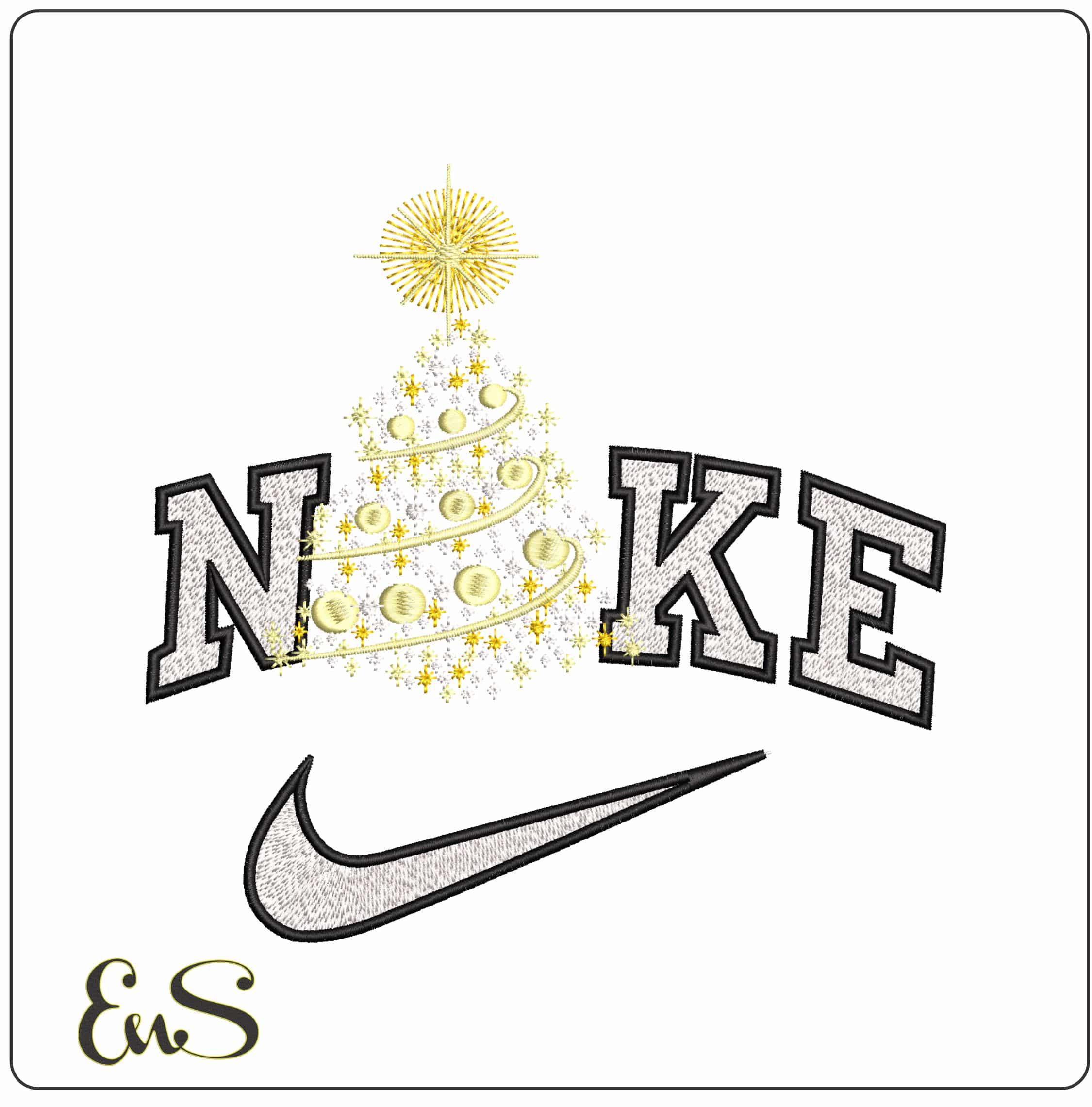 Nike Christmas Trees with baubles lights and star- Elegant embroidery design file - instant download