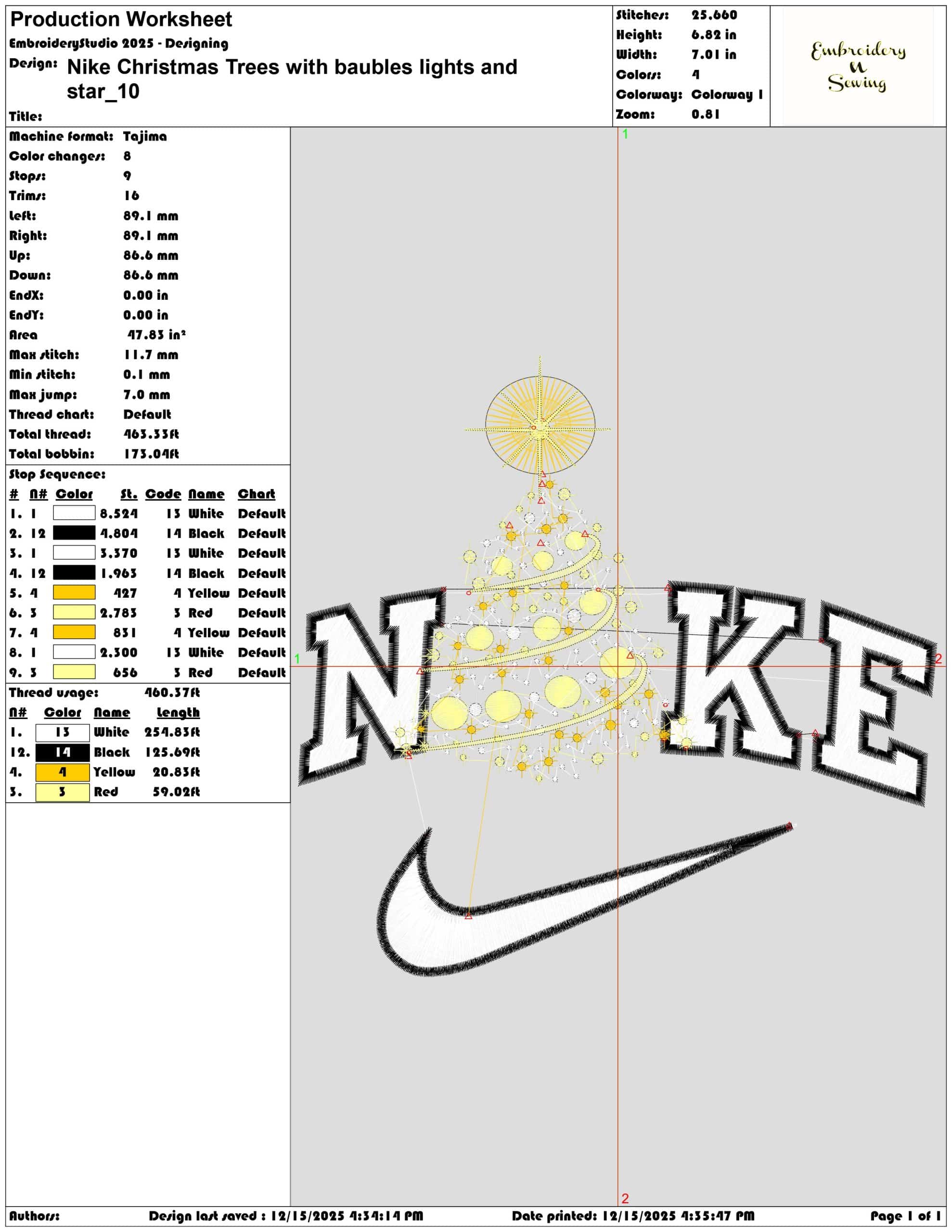 Nike Christmas Trees with baubles lights and star- Elegant embroidery design file - instant download — view 3