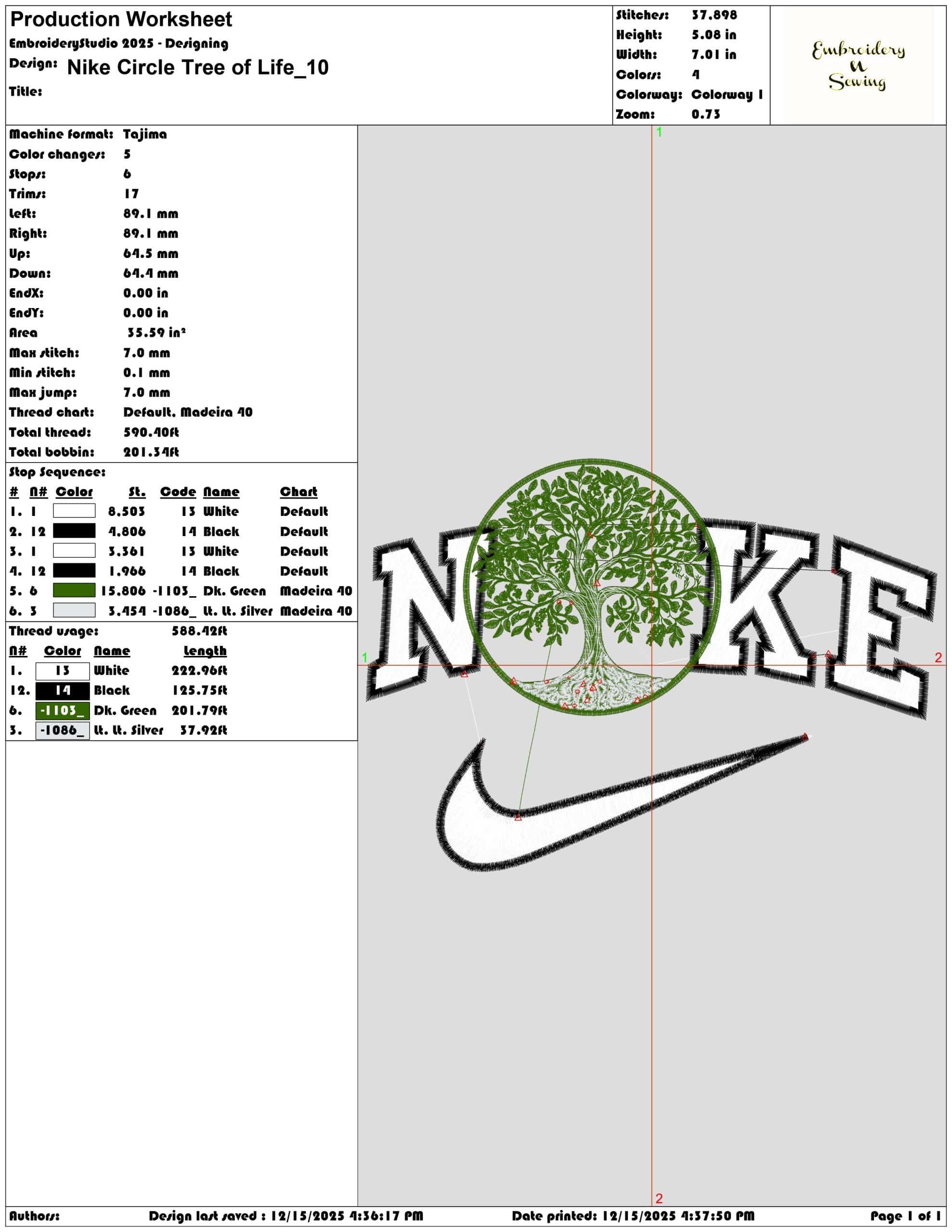 Nike Circle Tree of Life- Elegant embroidery design file - instant download — view 3