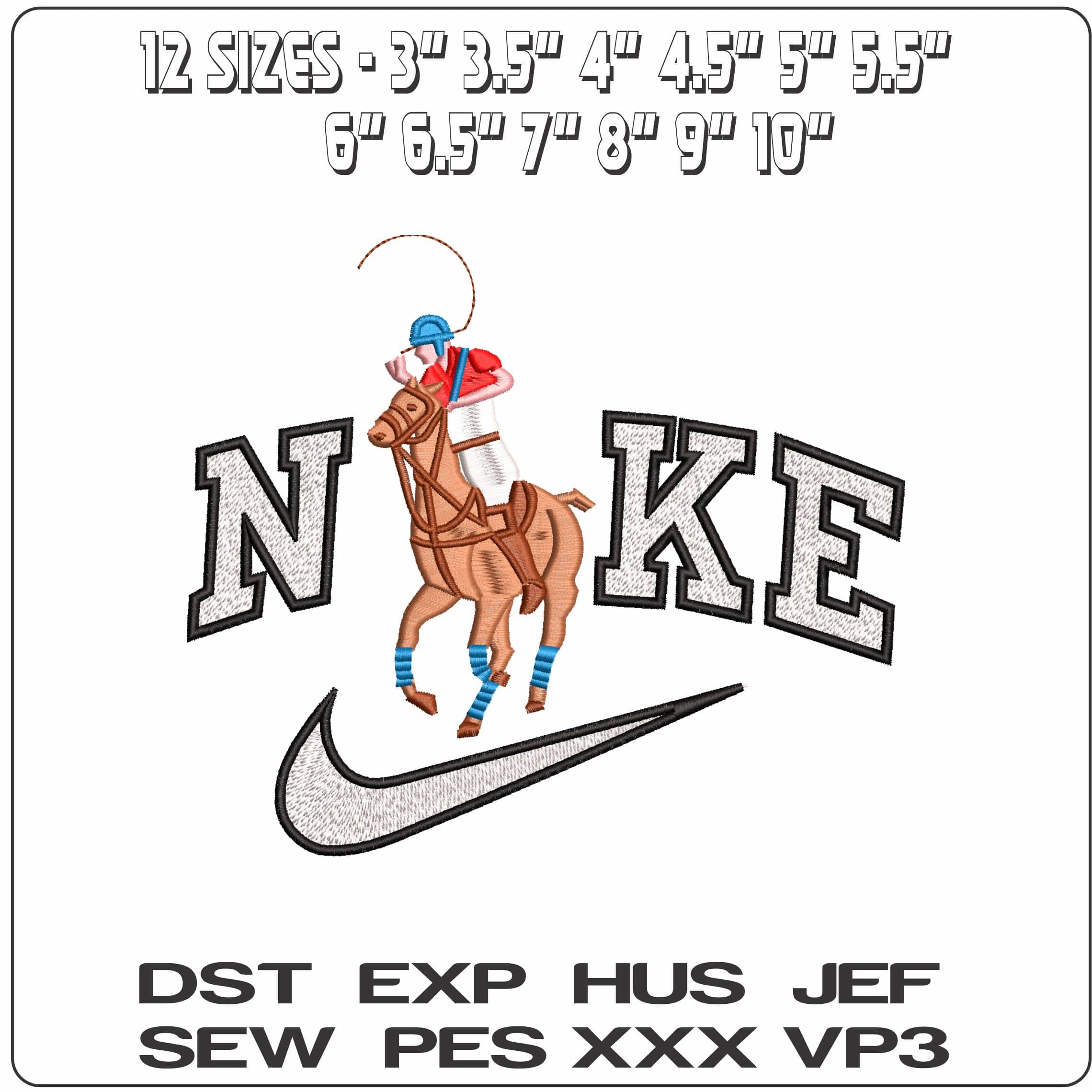 Nike Color Polo Horse- Elegant embroidery design file - instant download — view 2