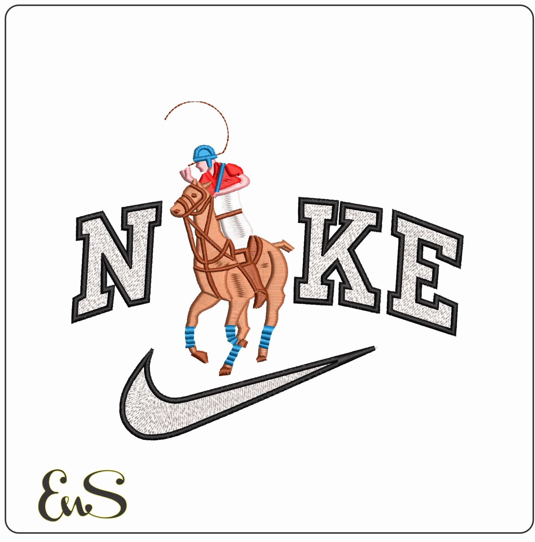 Nike Color Polo Horse- Elegant embroidery design file - instant download