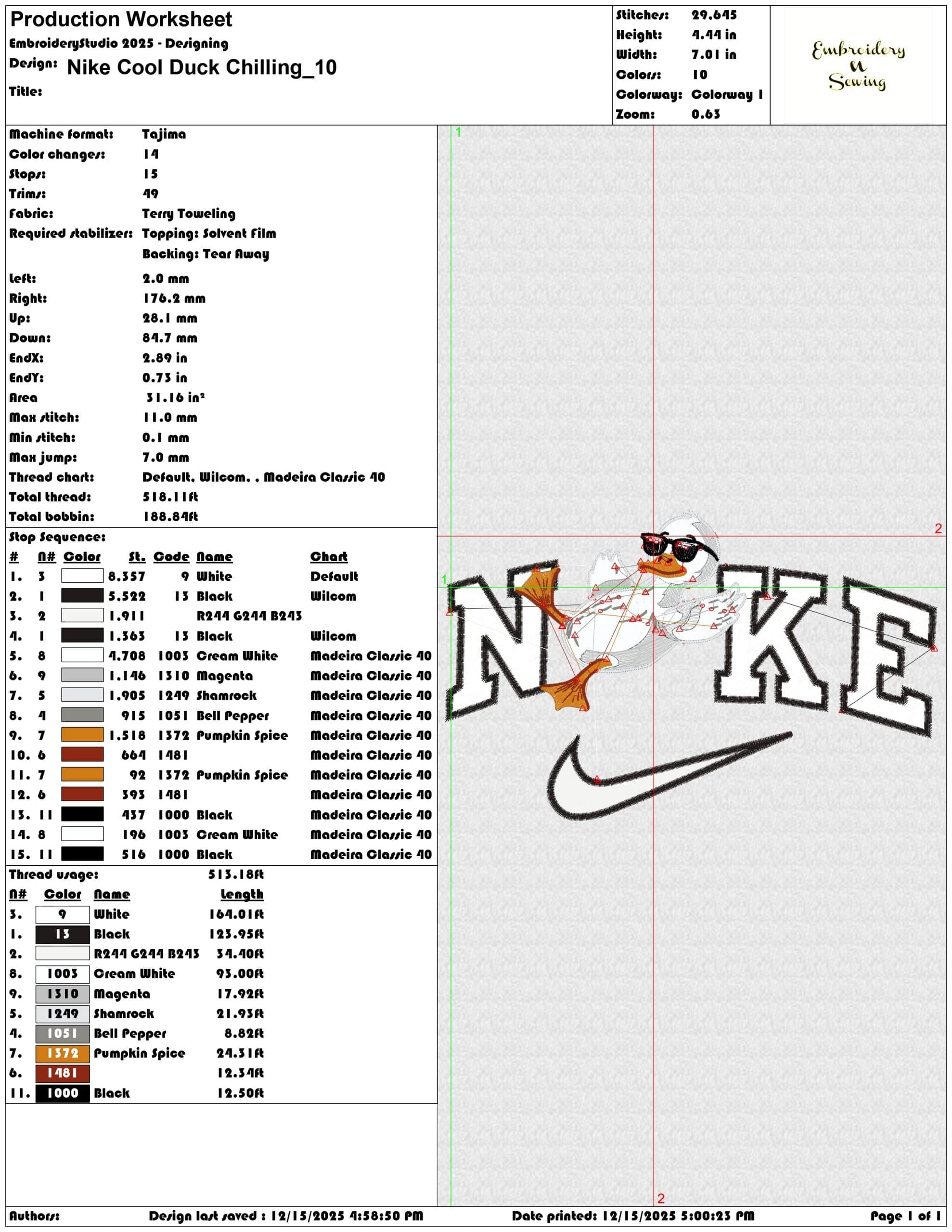 Nike Cool Duck Chilling- Elegant embroidery design file - instant download — view 3