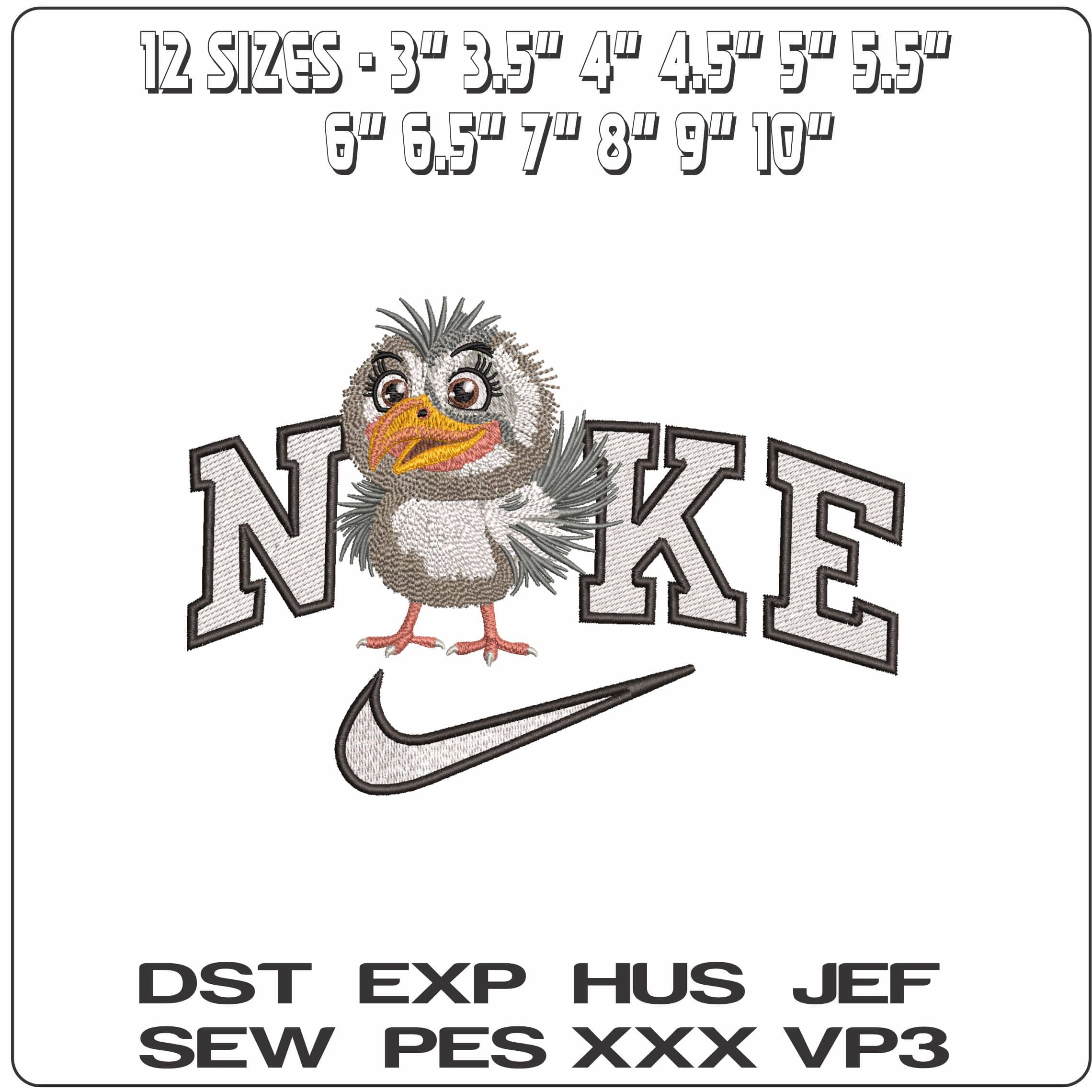Nike Crazy bird- Elegant embroidery design file - instant download — view 2