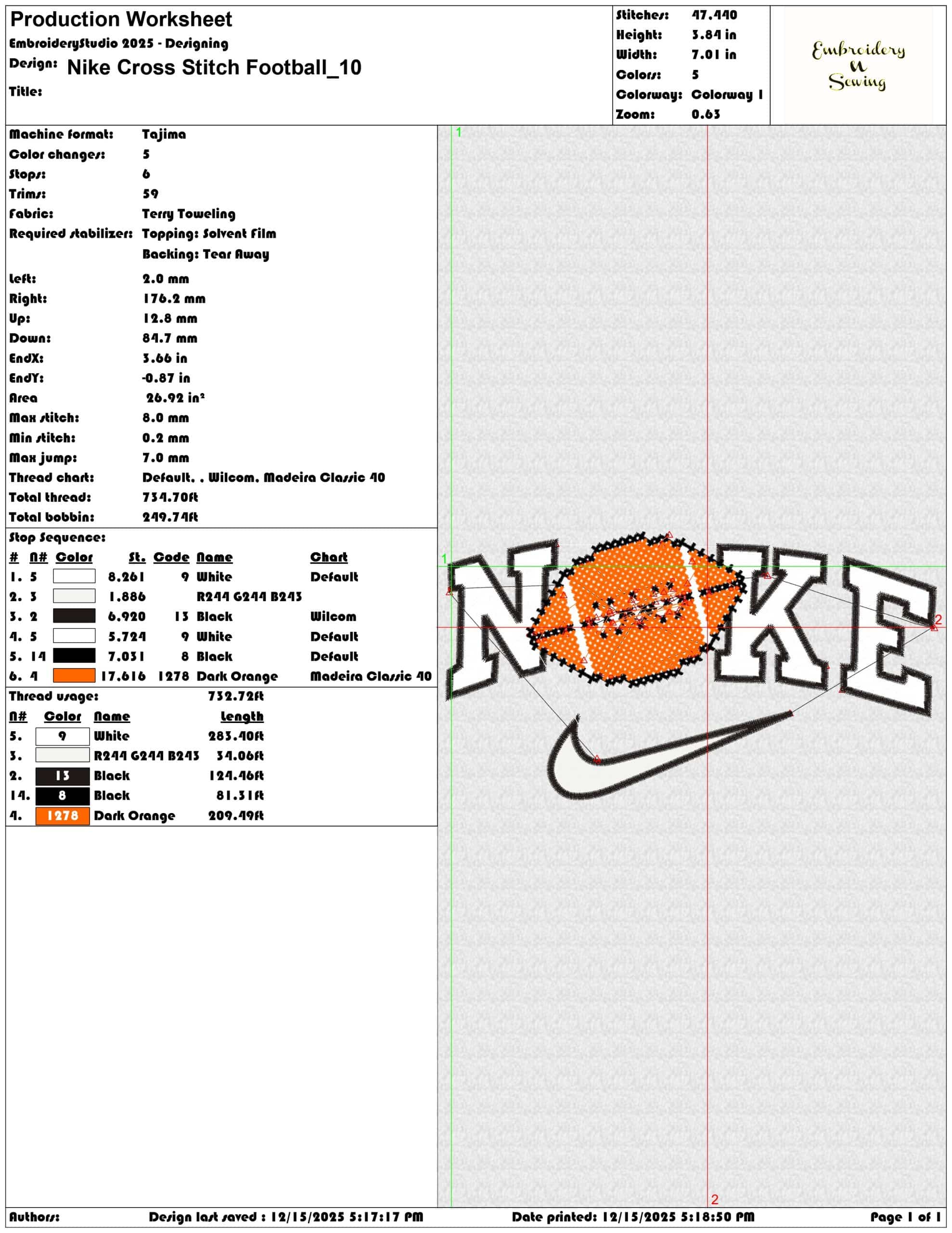 Nike Cross Stitch Football- Elegant embroidery design file - instant download — view 3