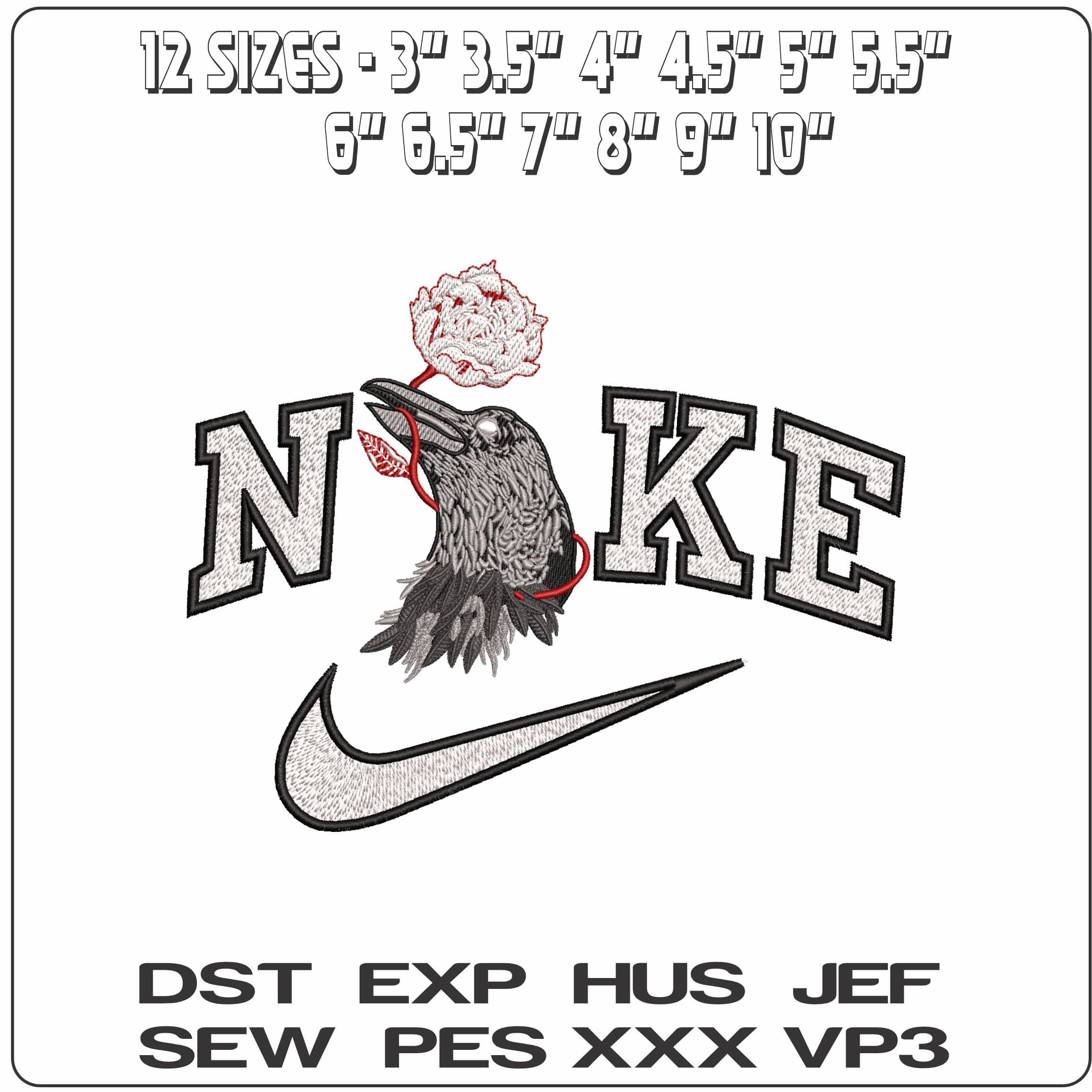 Nike Crow with Rose- Elegant embroidery design file - instant download — view 2