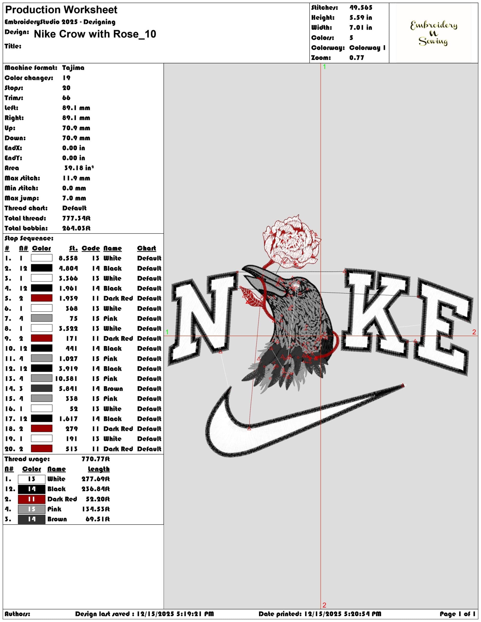 Nike Crow with Rose- Elegant embroidery design file - instant download — view 3