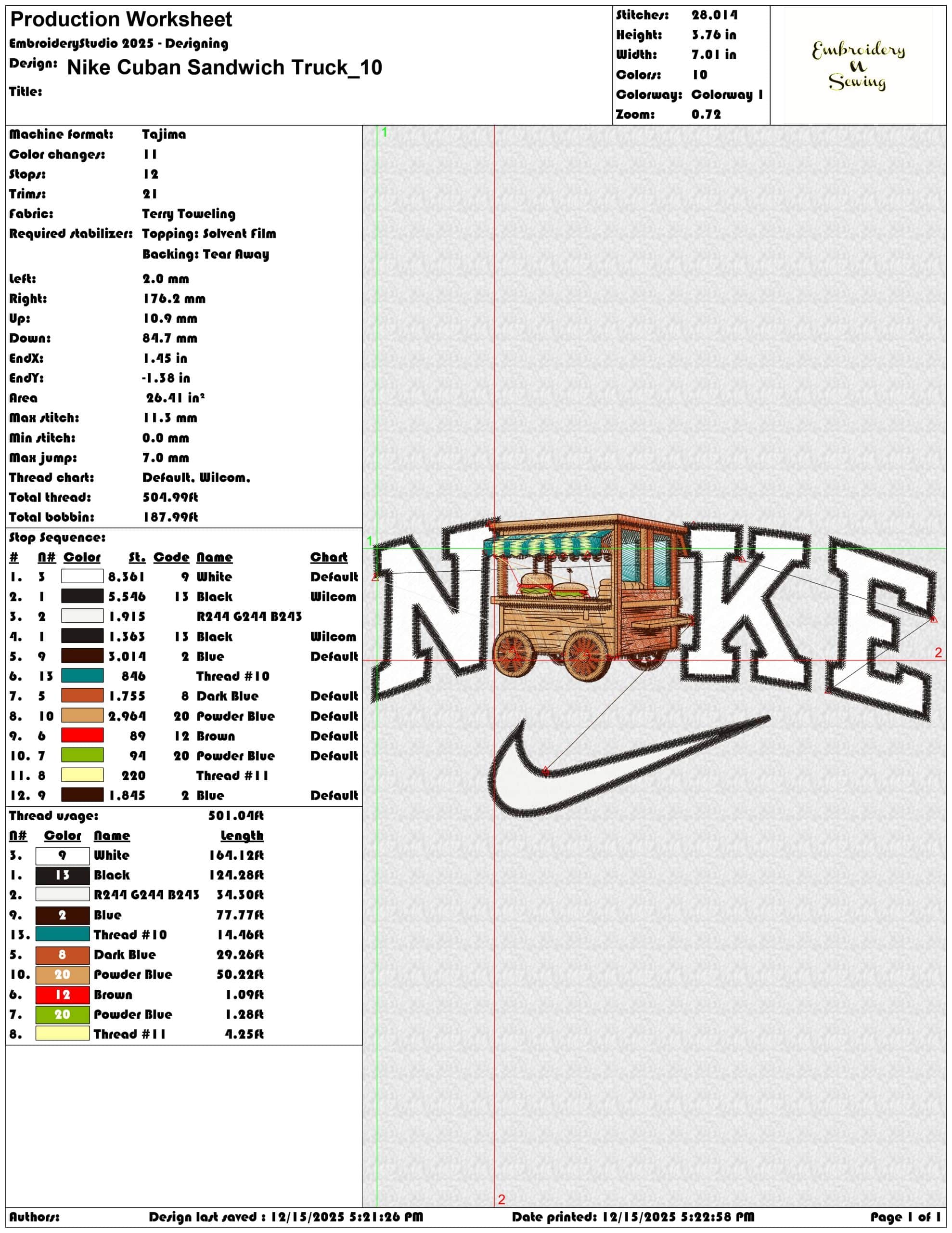 Nike Cuban Sandwich Truck- Elegant embroidery design file - instant download — view 3