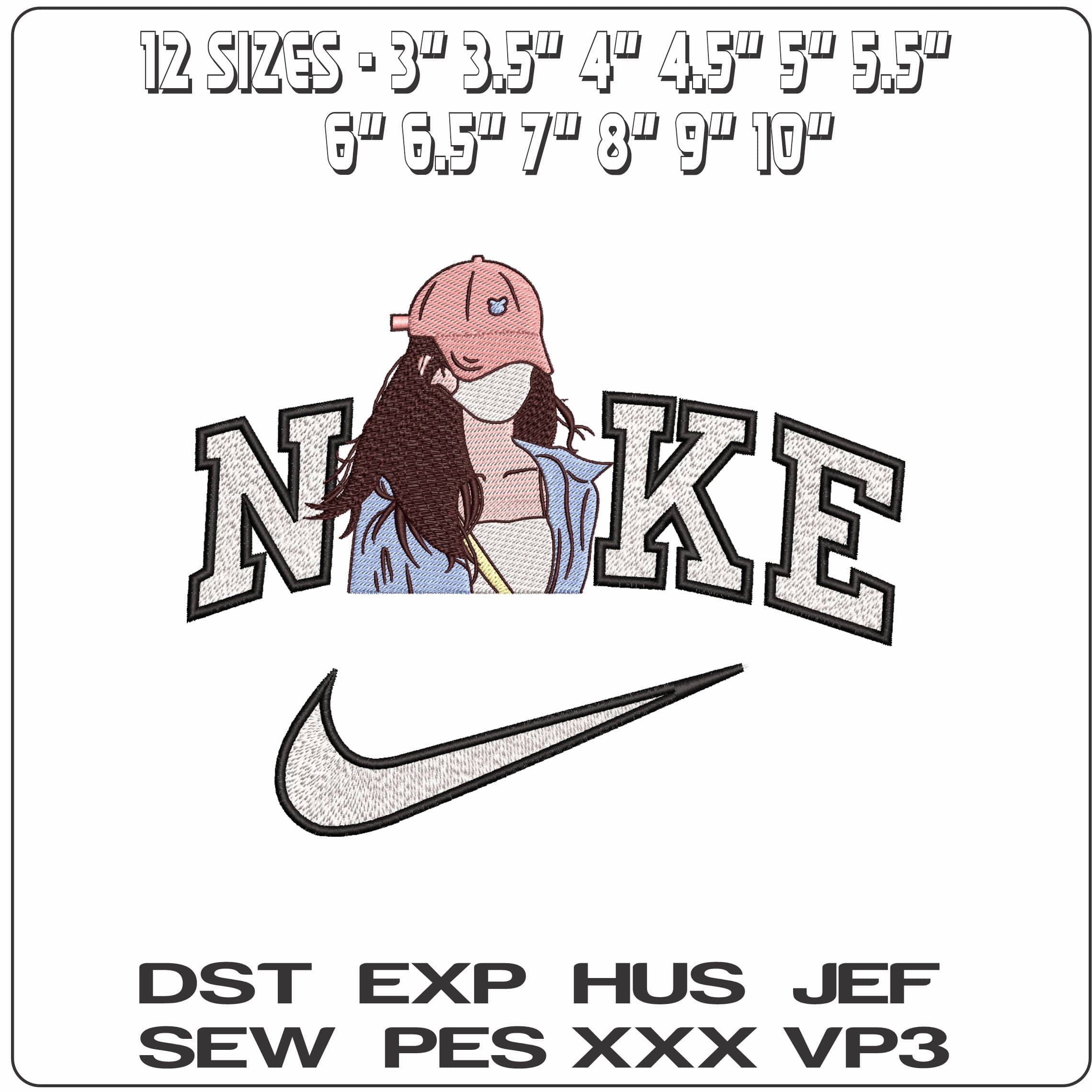 Nike Cute Asian Woman with Mask Anime- Elegant embroidery design file - instant download — view 2