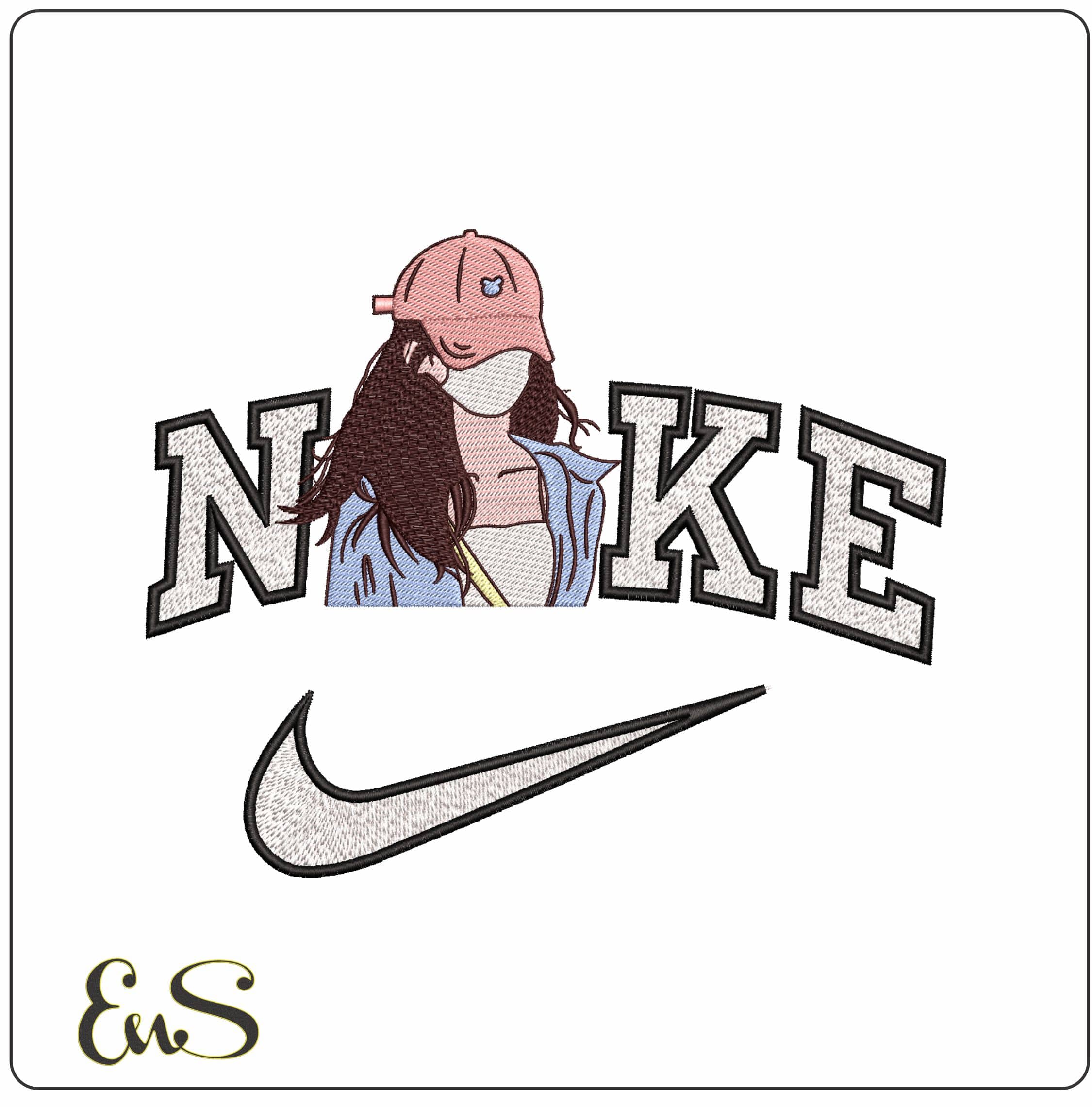Nike Cute Asian Woman with Mask Anime- Elegant embroidery design file - instant download