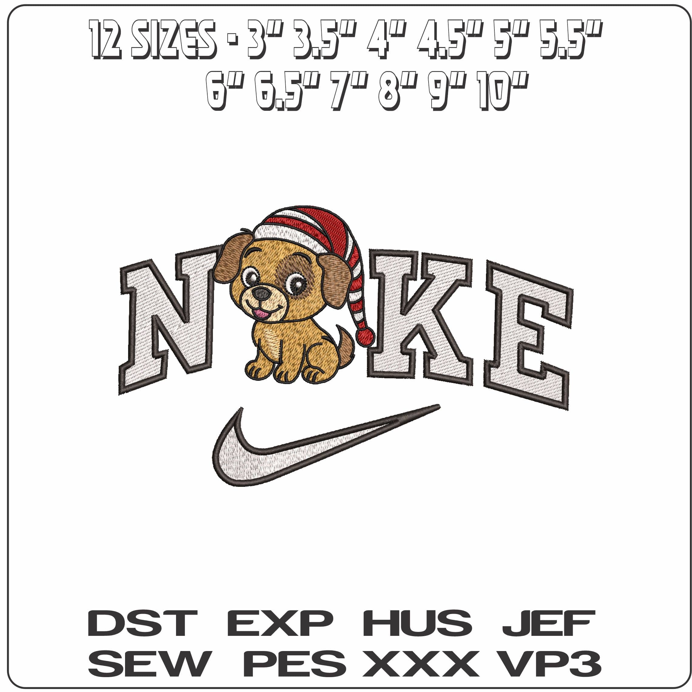 Nike Cute CHristmas Puppy- Elegant embroidery design file - instant download — view 2
