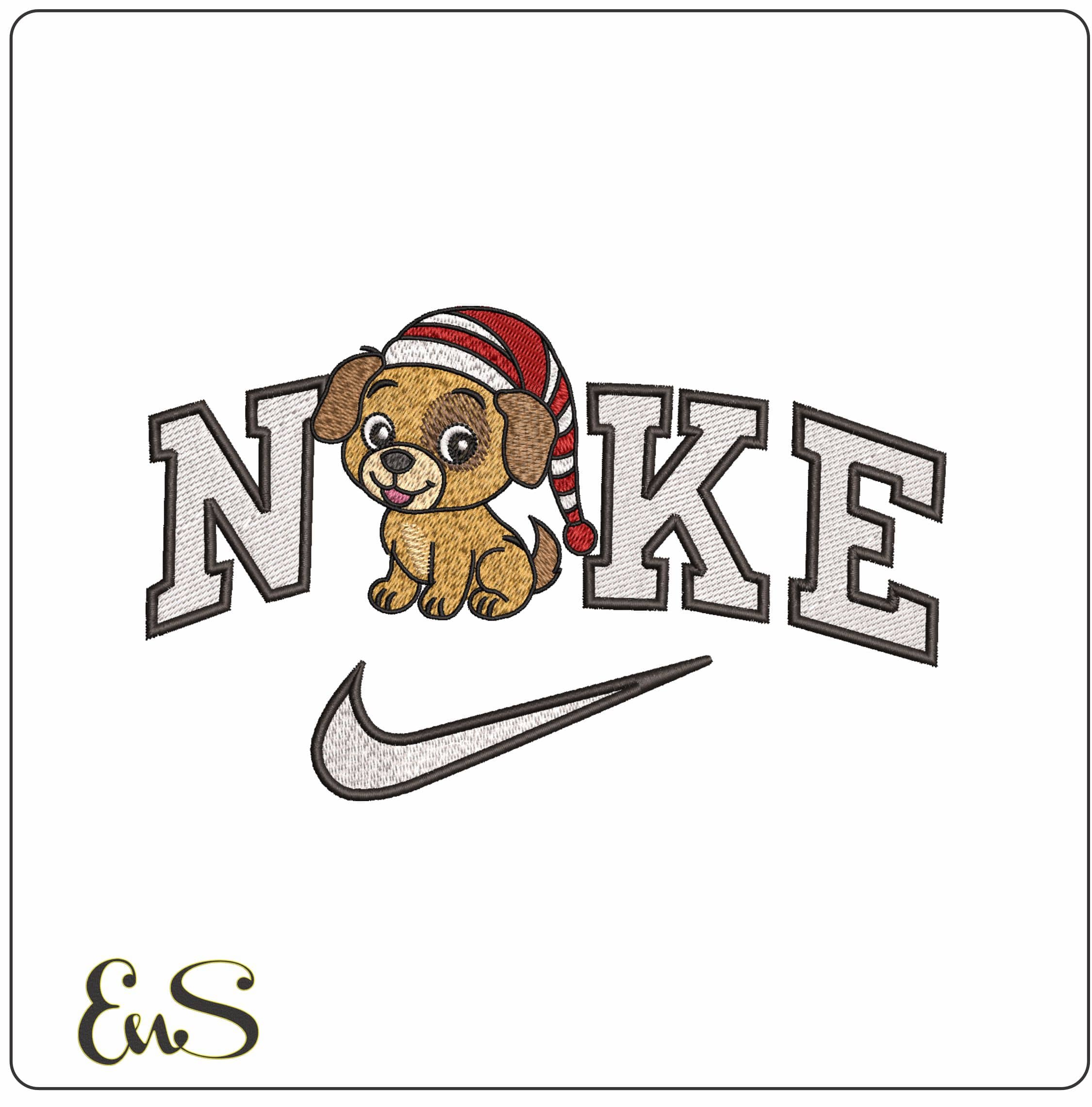 Nike Cute CHristmas Puppy- Elegant embroidery design file - instant download