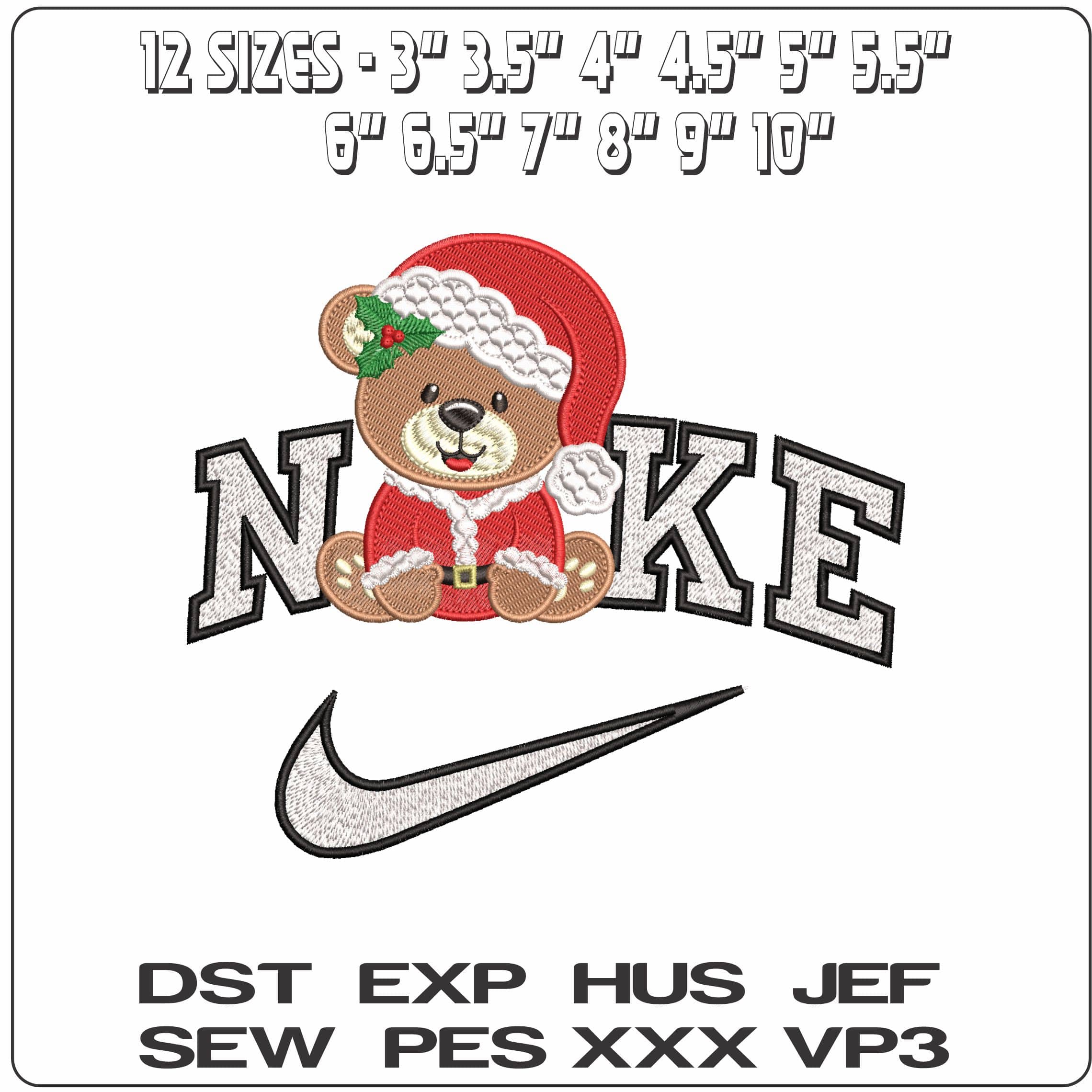 Nike Cute Christmas Teddy Bear Sitting- Elegant embroidery design file - instant download — view 2